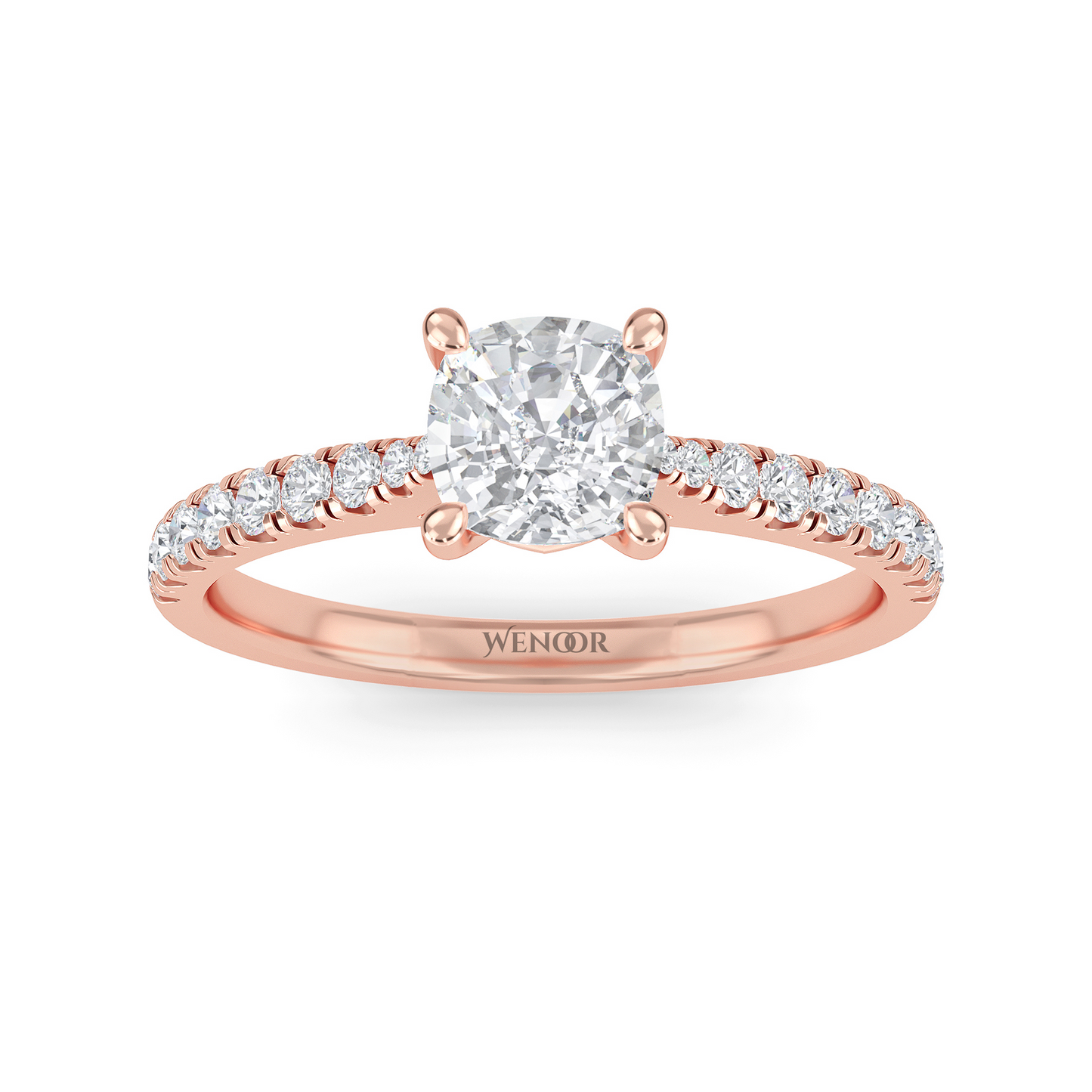 Romantic cushion cut lab diamond engagement ring with accent style