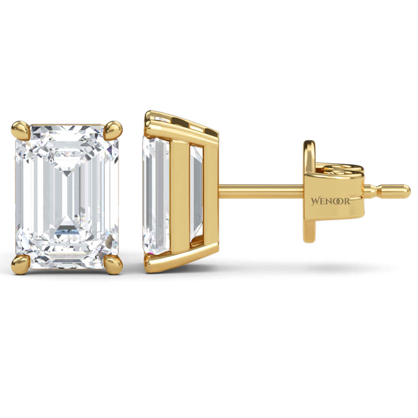 Luxury emerald cut lab diamond stud earrings with a sleek solitaire setting for timeless appeal.