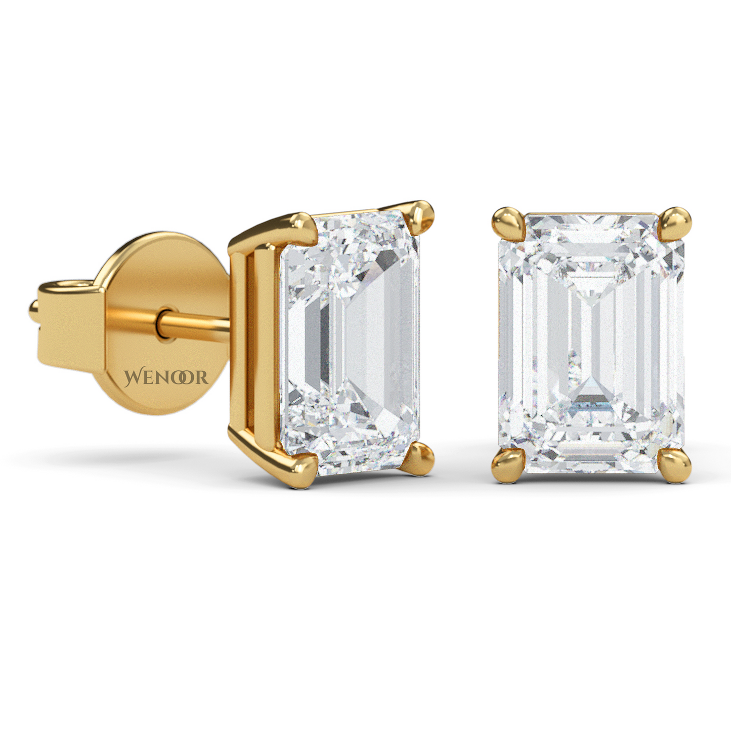 Luxury emerald cut lab diamond stud earrings with a sleek solitaire setting for timeless appeal.