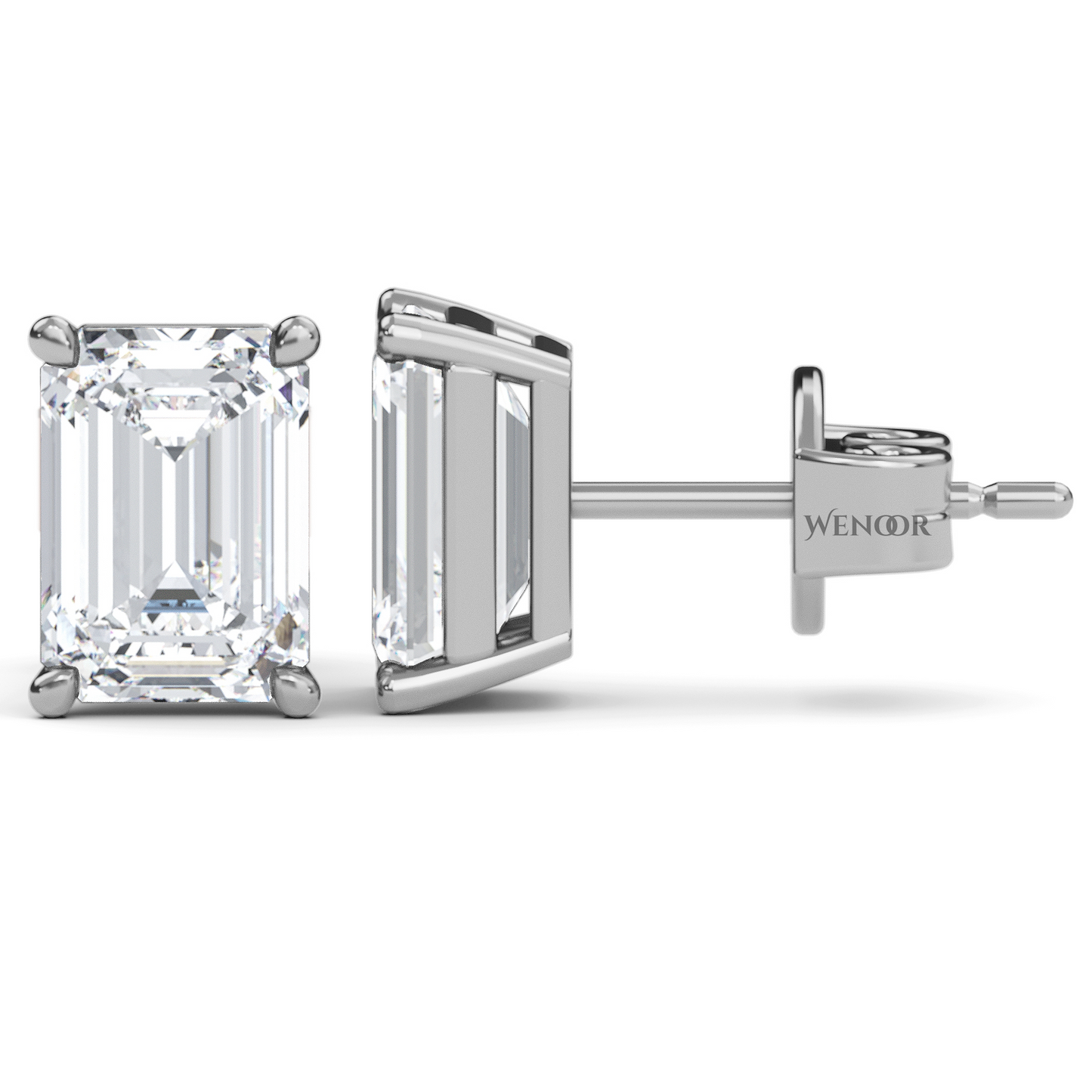 Luxury emerald cut lab diamond stud earrings with a sleek solitaire setting for timeless appeal.