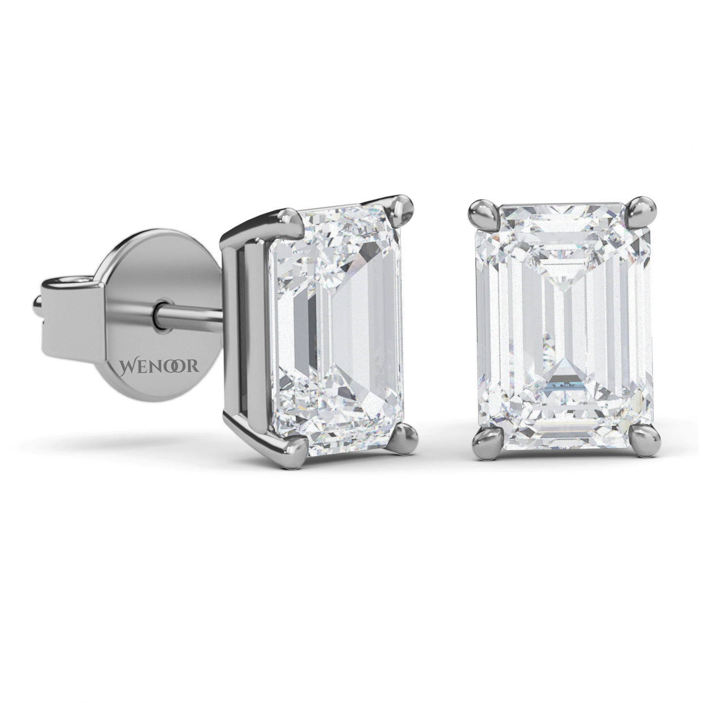 Luxury emerald cut lab diamond stud earrings with a sleek solitaire setting for timeless appeal.
