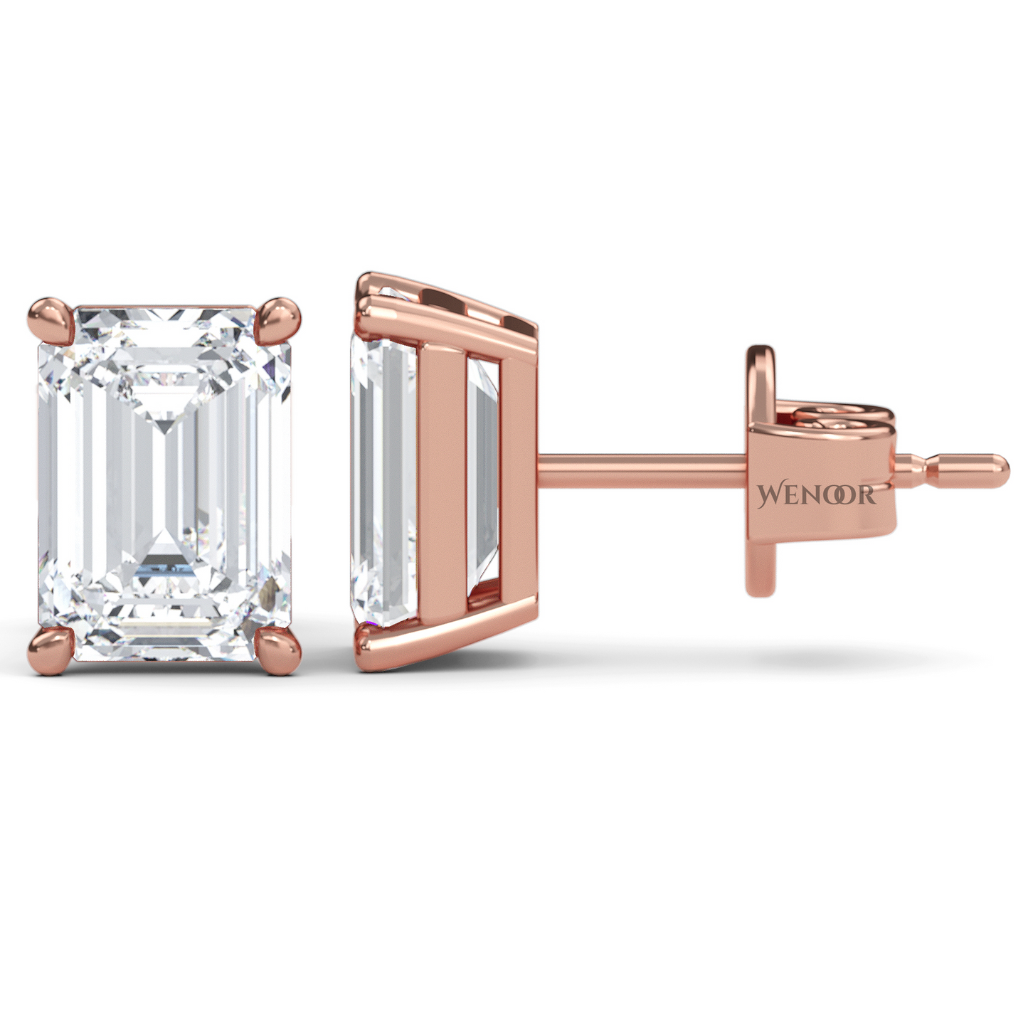 Luxury emerald cut lab diamond stud earrings with a sleek solitaire setting for timeless appeal.