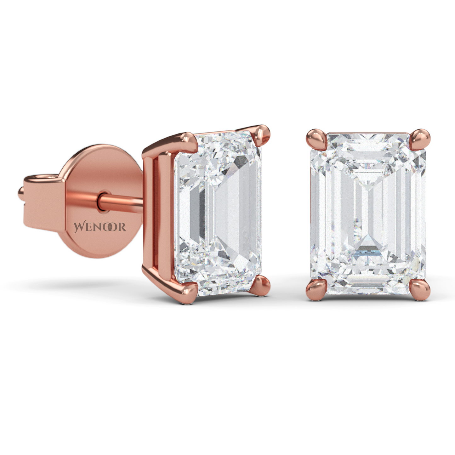 Luxury emerald cut lab diamond stud earrings with a sleek solitaire setting for timeless appeal.