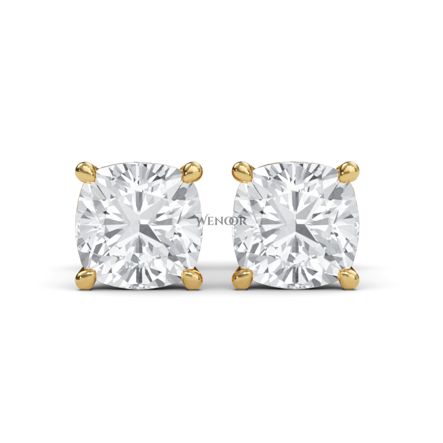 Sustainable cushion cut solitaire earrings crafted