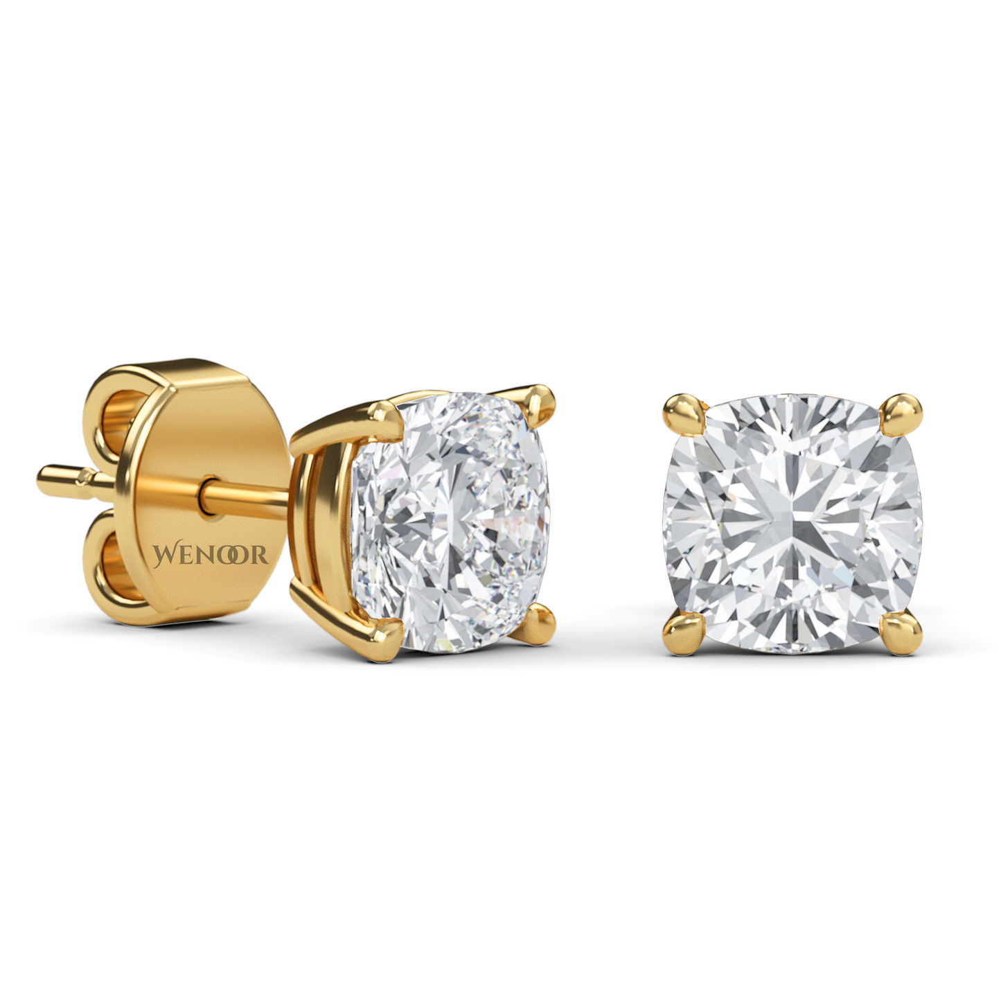 Sustainable cushion cut solitaire earrings crafted