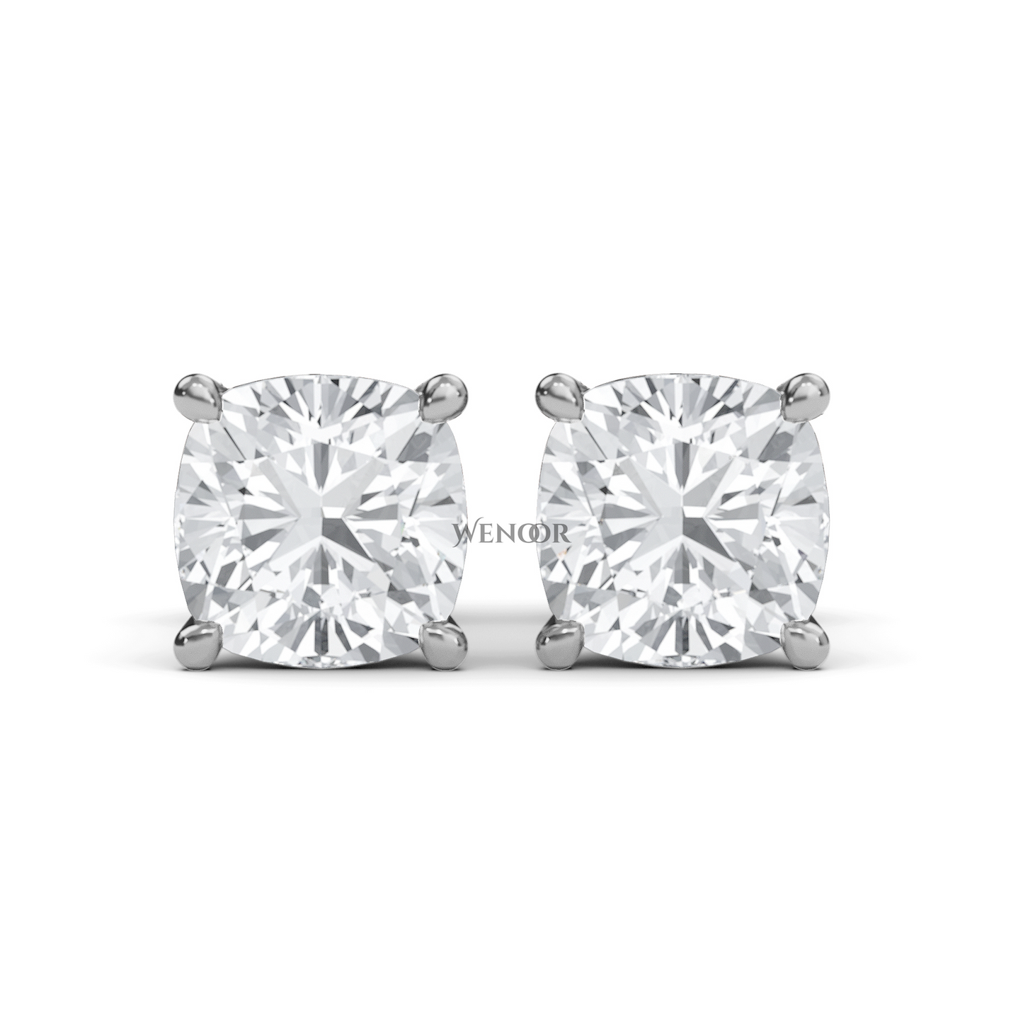Sustainable cushion cut solitaire earrings crafted