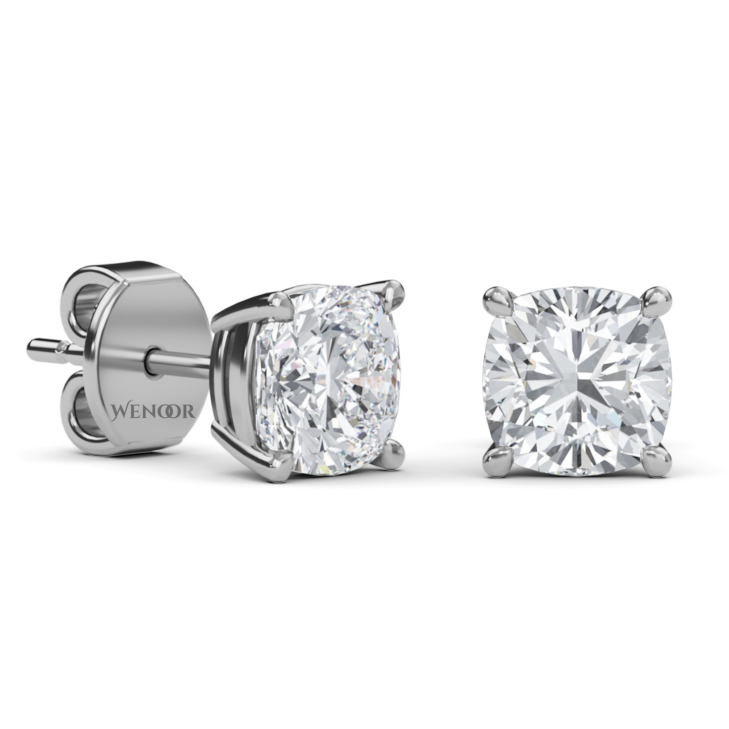 Sustainable cushion cut solitaire earrings crafted