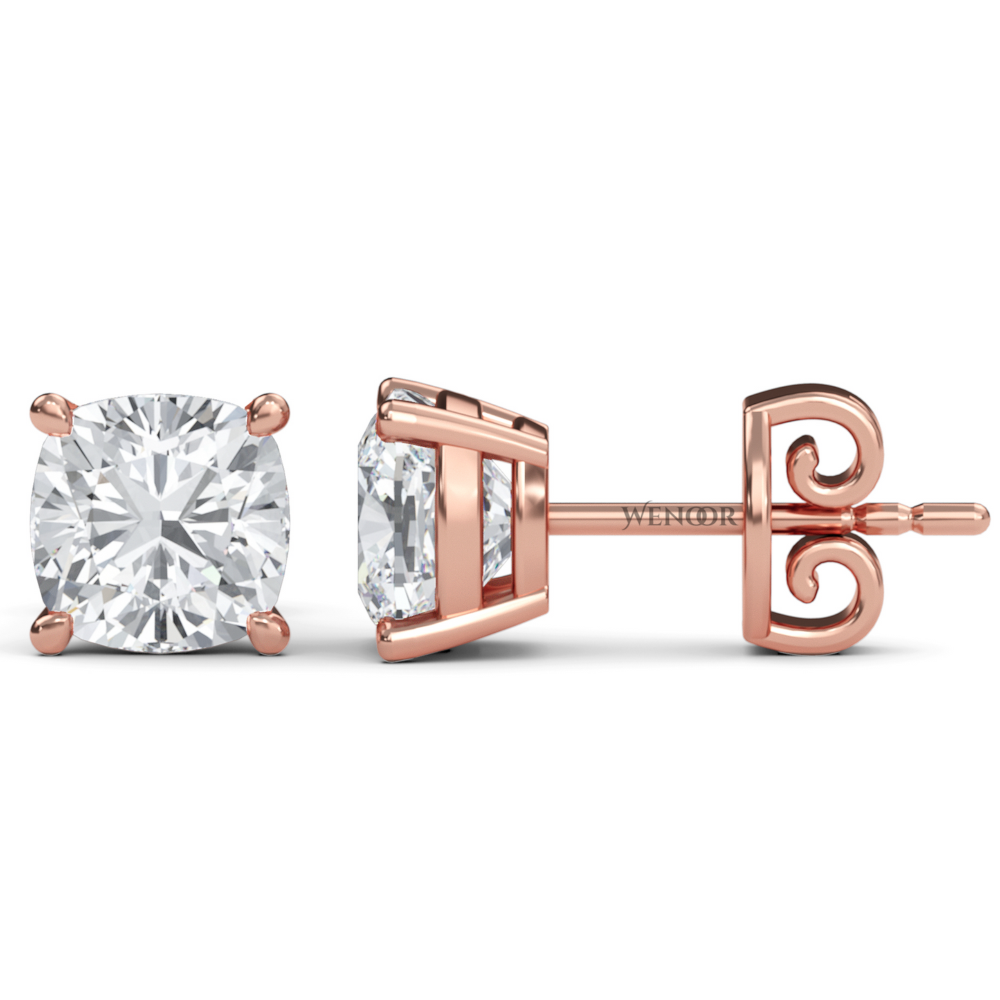 Sustainable cushion cut solitaire earrings crafted