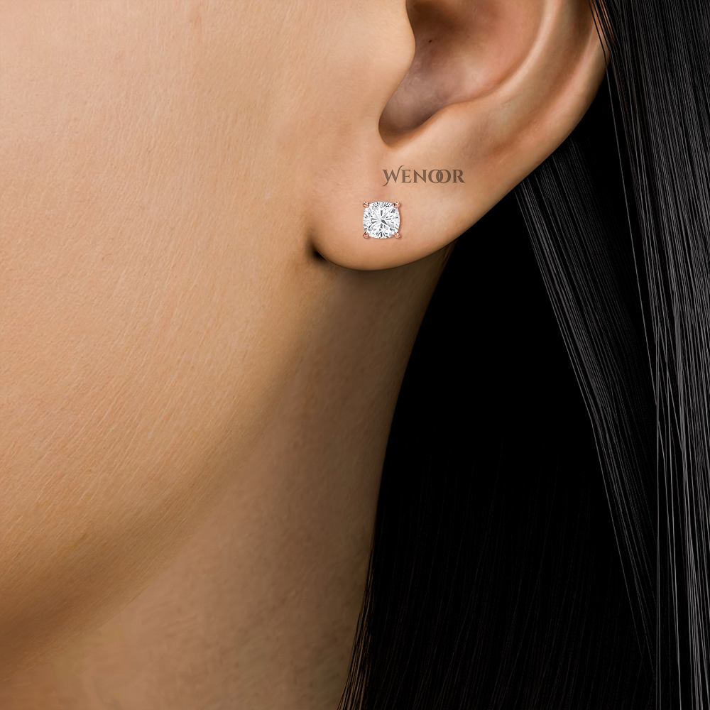 Sustainable cushion cut solitaire earrings crafted
