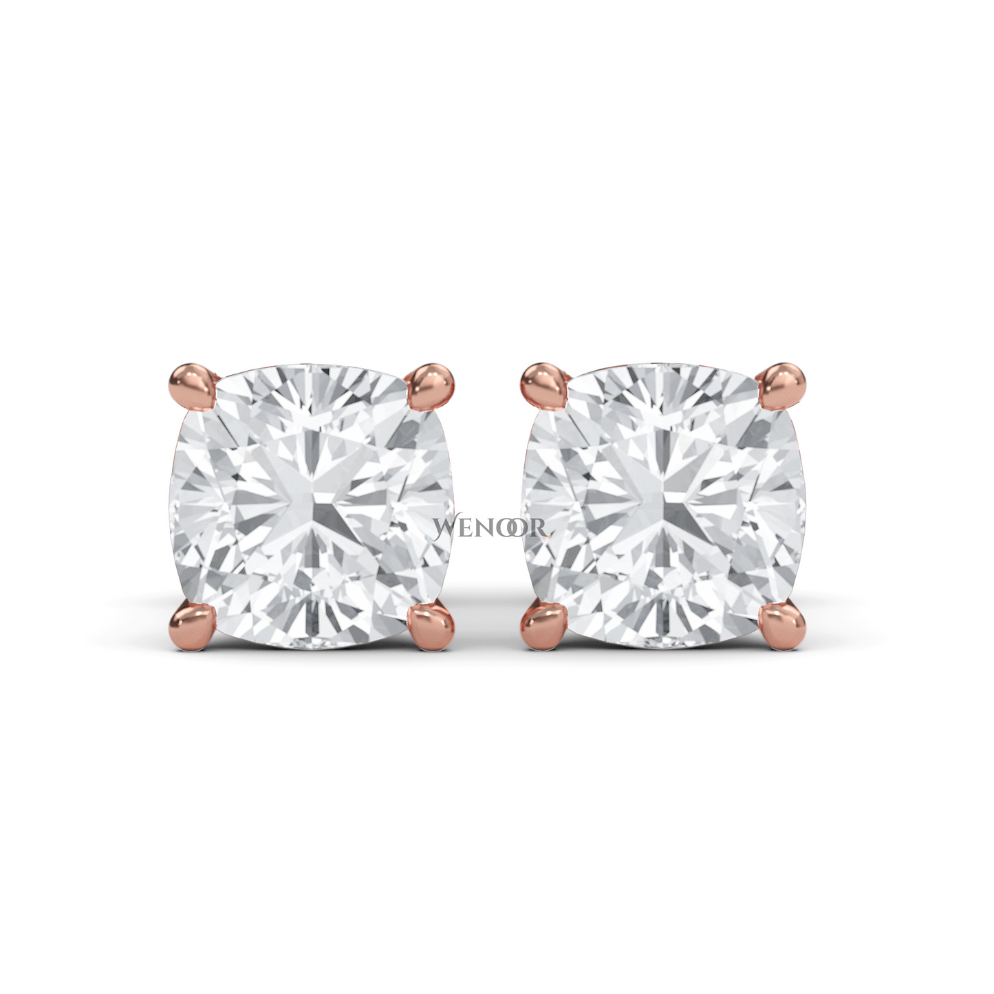 Sustainable cushion cut solitaire earrings crafted
