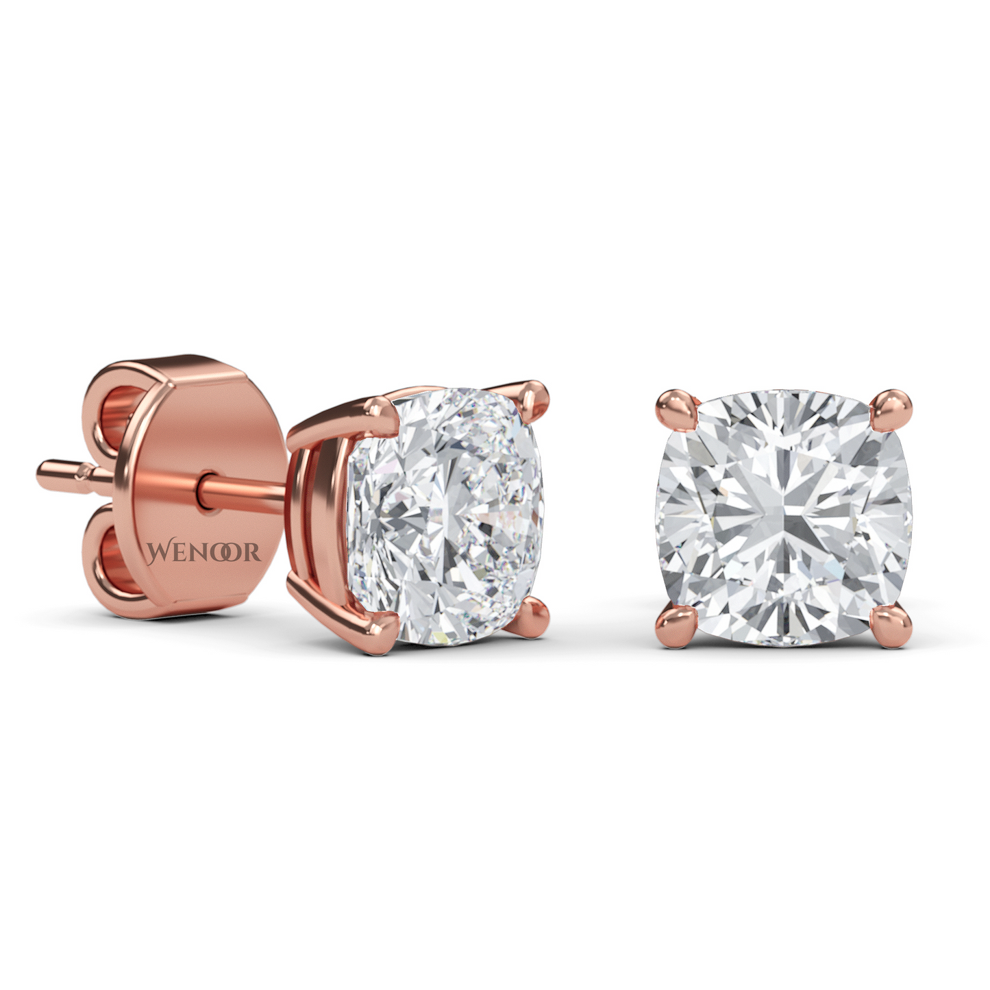 Sustainable cushion cut solitaire earrings crafted