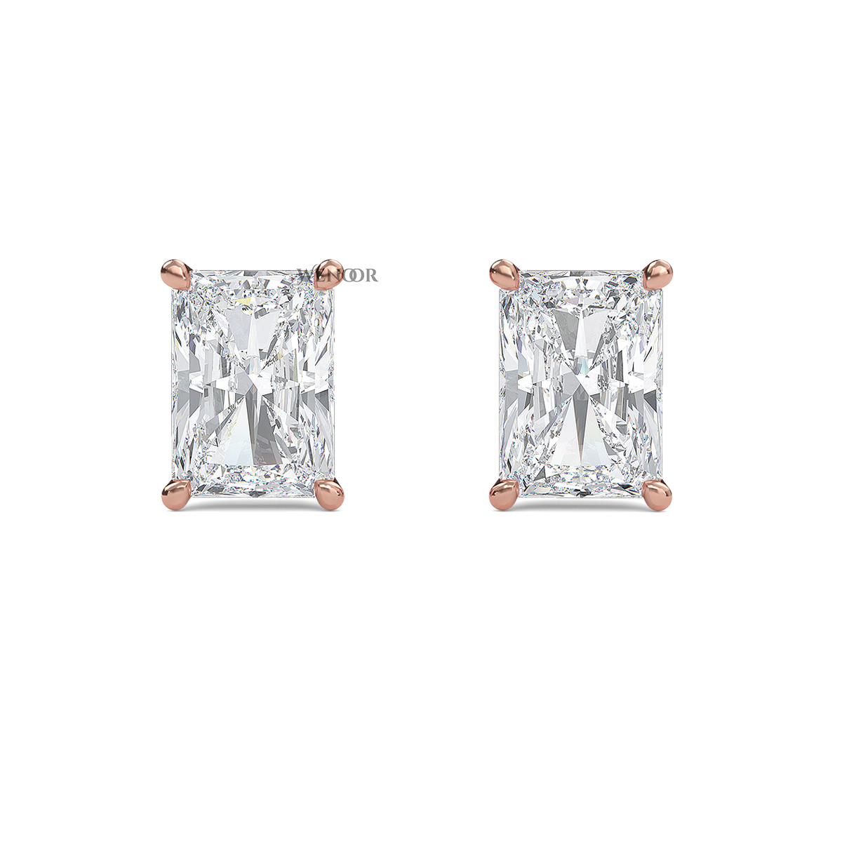 Radiant Cut Lab Grown Diamond Stud Earrings in 14K Gold - Conflict Free, Brilliance for Everyday Wear.