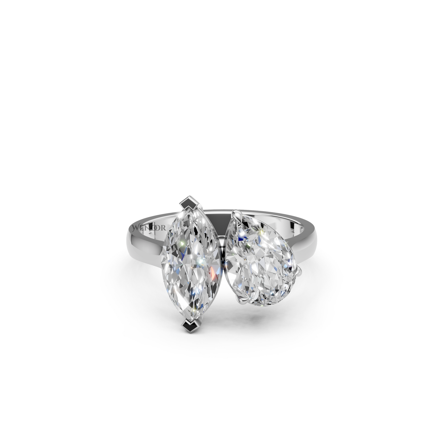 Symbolic Toi et Moi engagement ring with marquise and pear lab diamonds