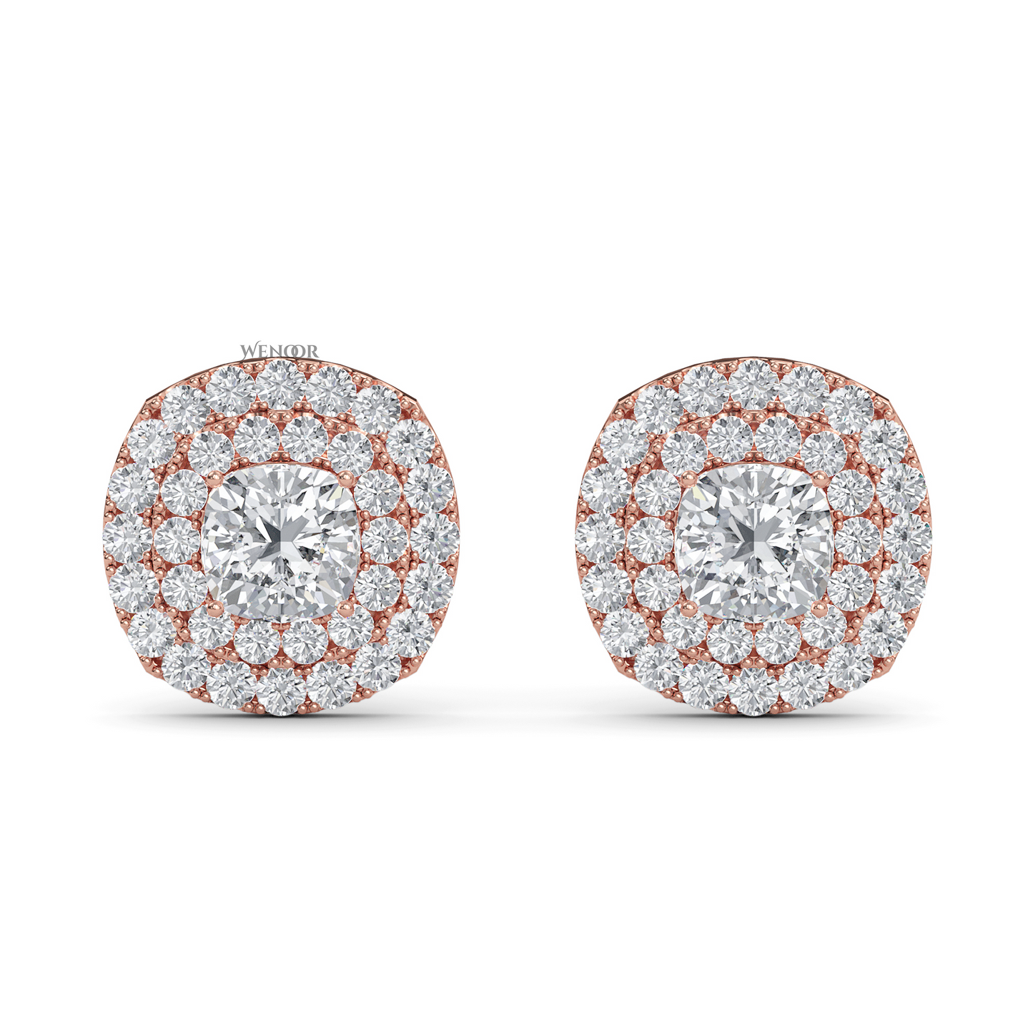 Round Double Halo Lab Grown Diamond Stud Earrings in 14K Gold