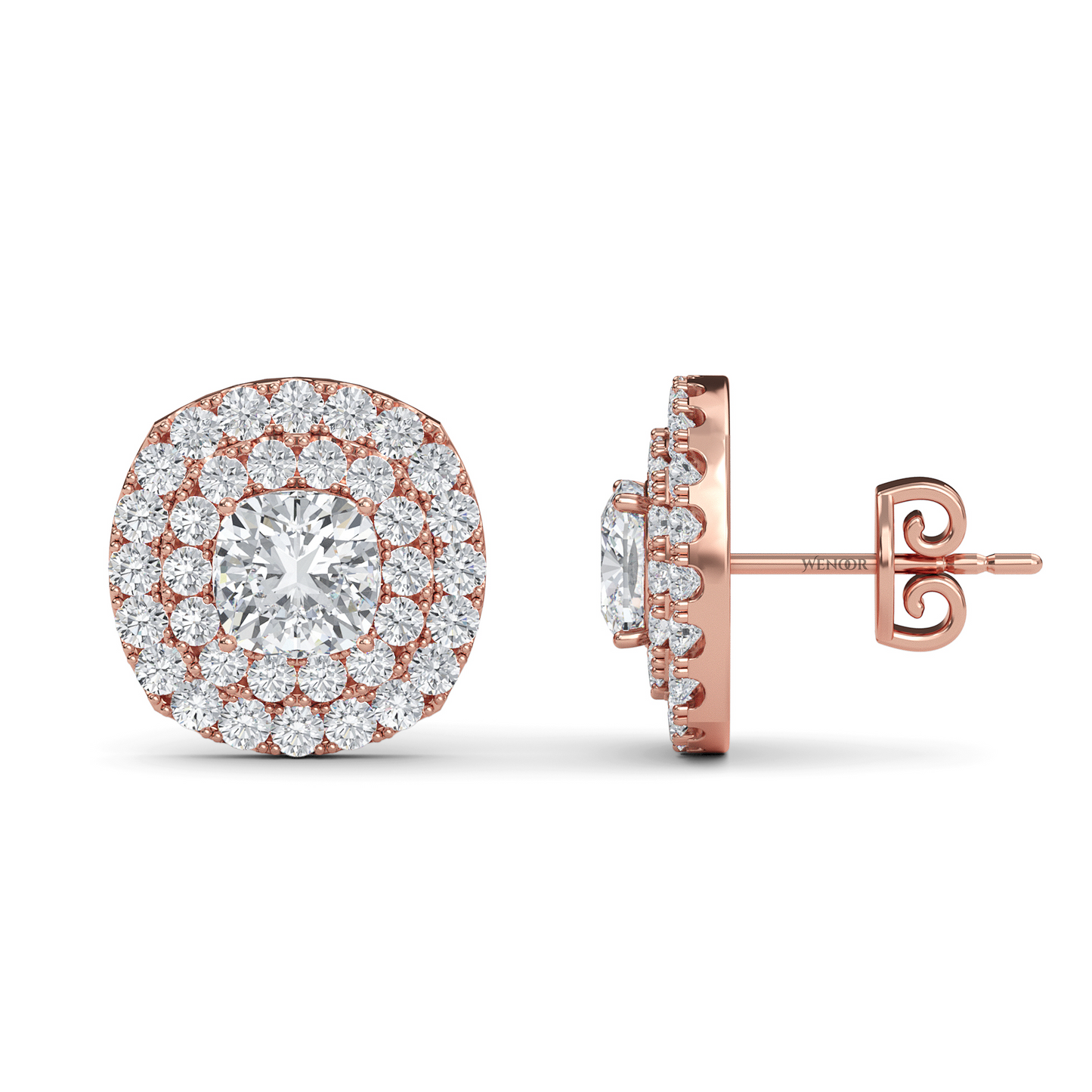Round Double Halo Lab Grown Diamond Stud Earrings in 14K Gold