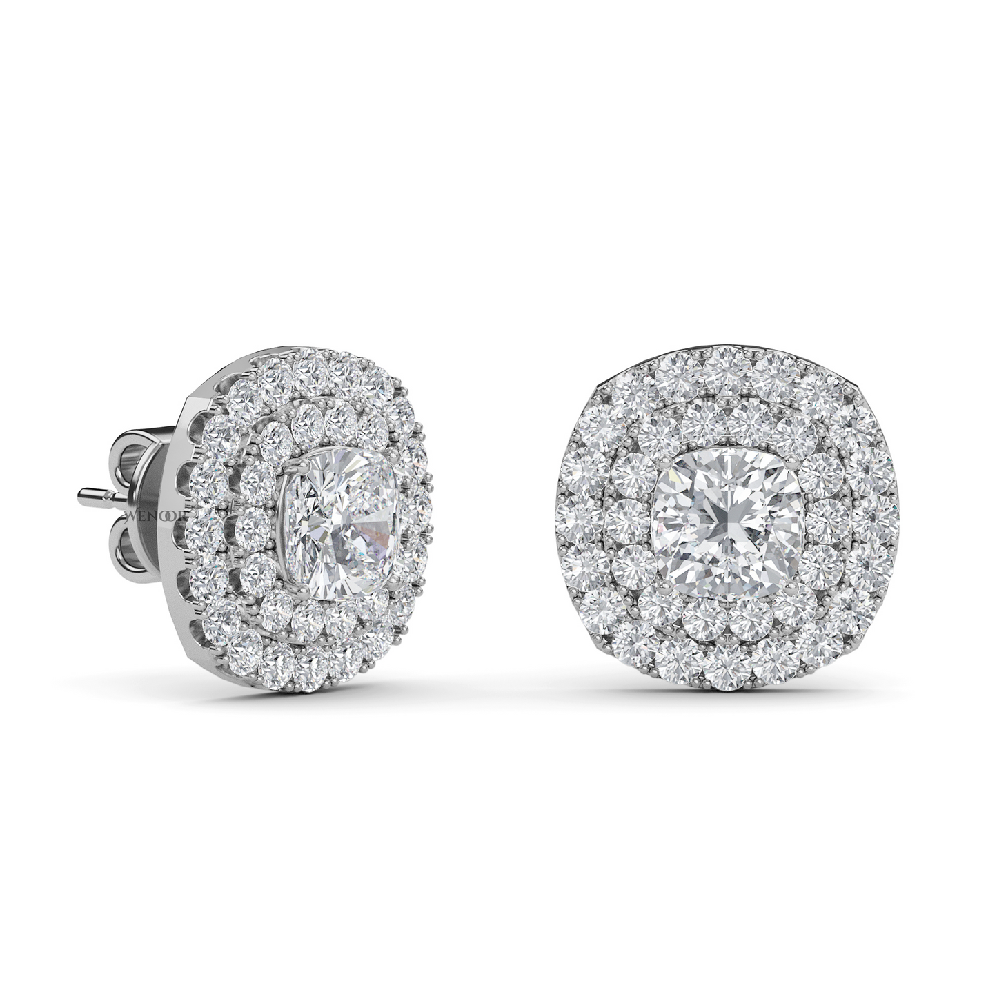 Round Double Halo Lab Grown Diamond Stud Earrings in 14K Gold