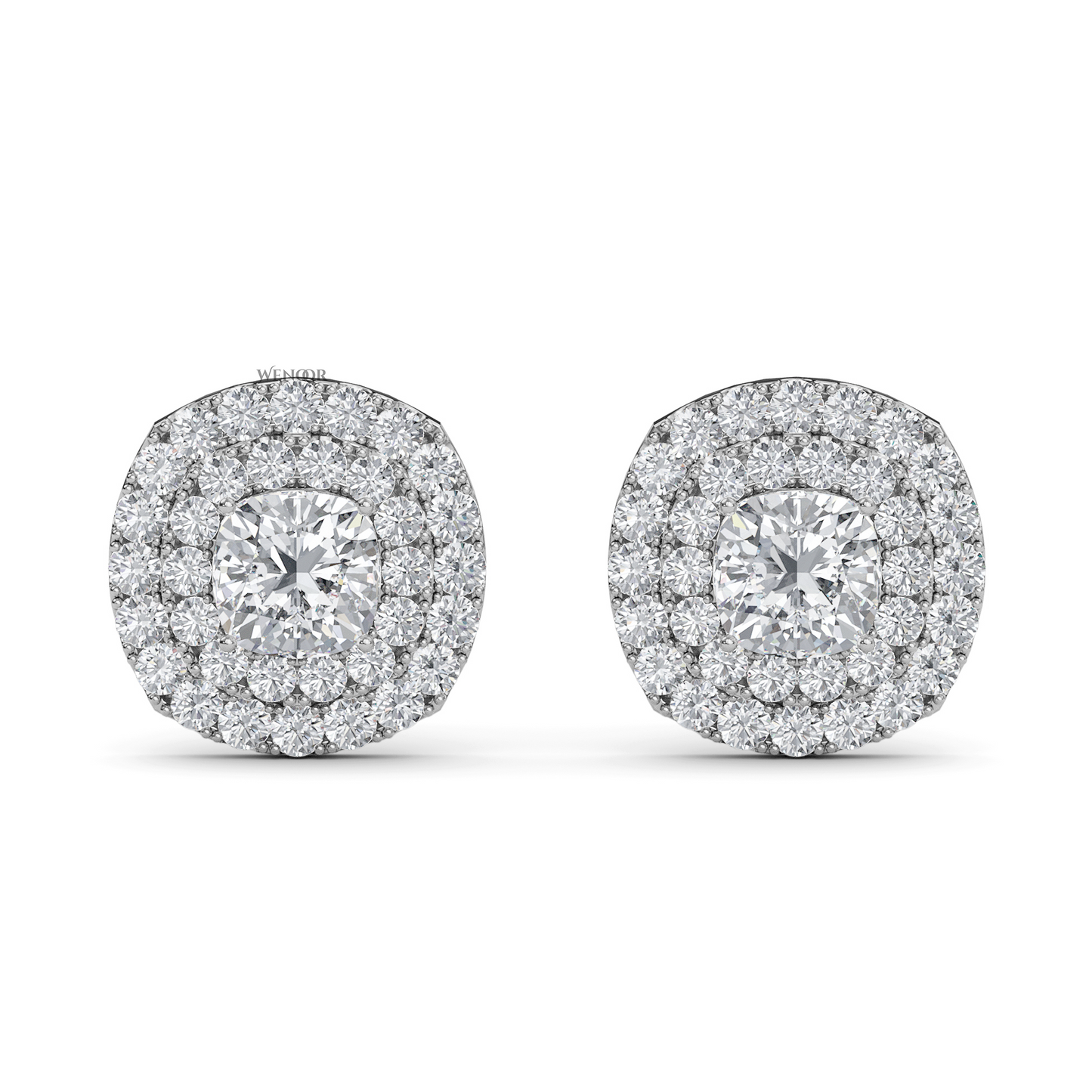 Round Double Halo Lab Grown Diamond Stud Earrings in 14K Gold