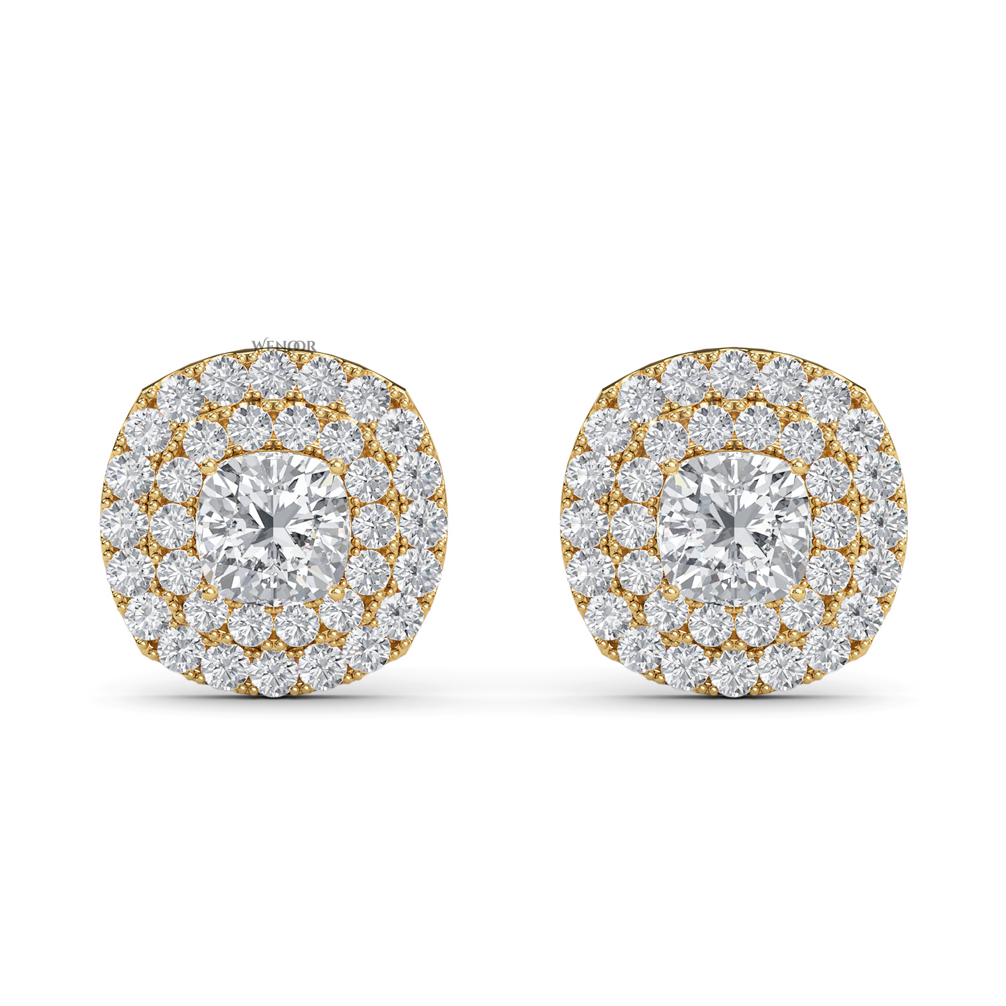Round Double Halo Lab Grown Diamond Stud Earrings in 14K Gold