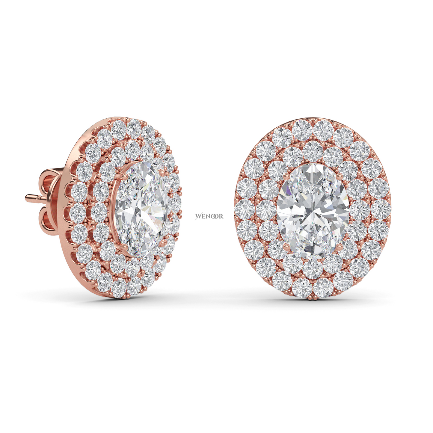 Oval Double Halo Lab Grown Diamond Stud Earrings in 14K Gold – Ethical Luxury