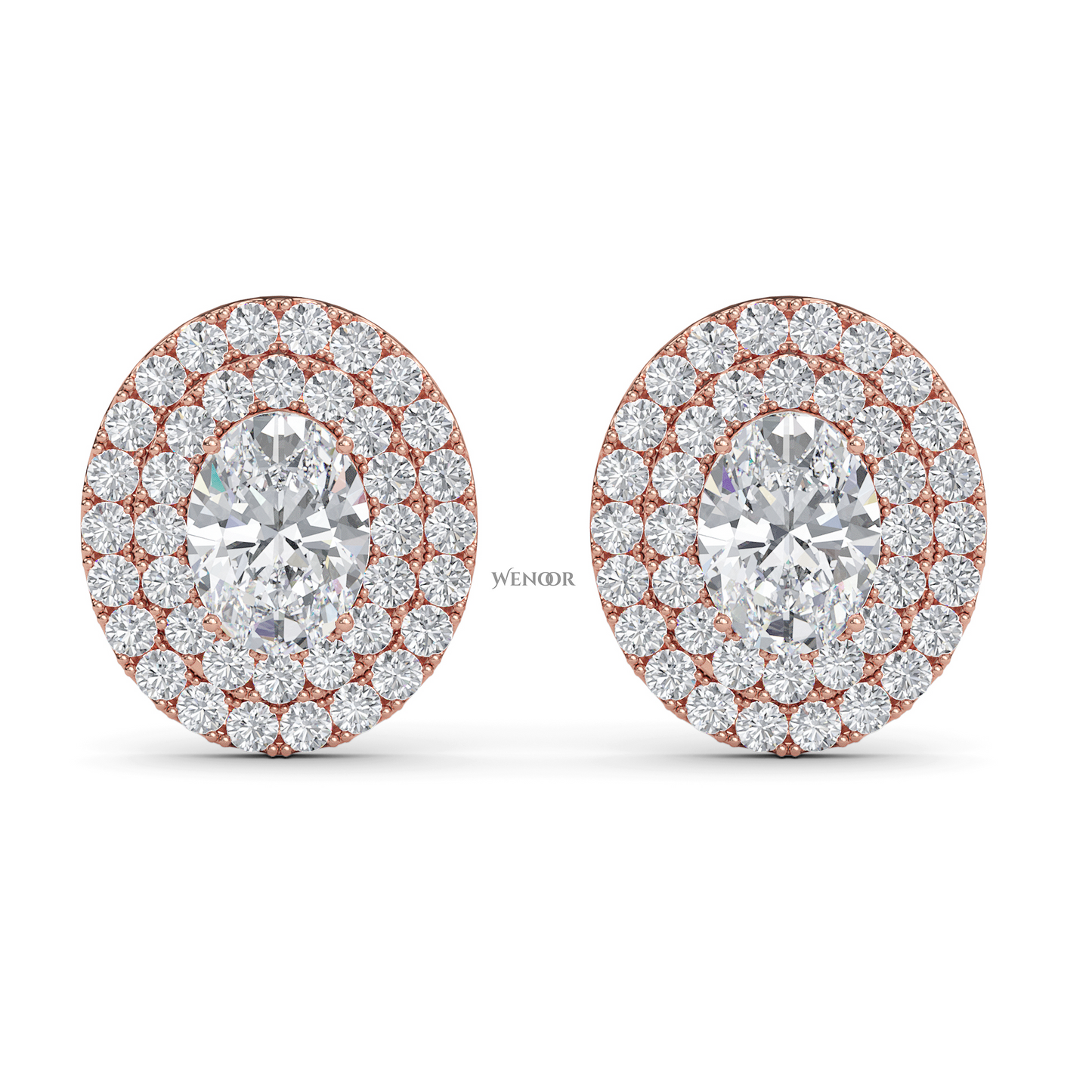 Oval Double Halo Lab Grown Diamond Stud Earrings in 14K Gold – Ethical Luxury
