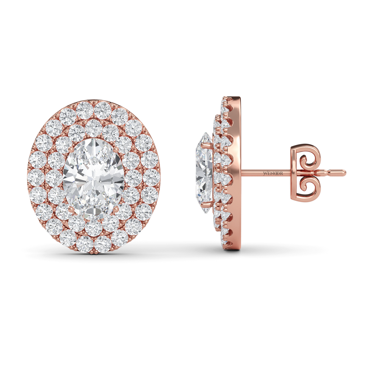 Oval Double Halo Lab Grown Diamond Stud Earrings in 14K Gold – Ethical Luxury