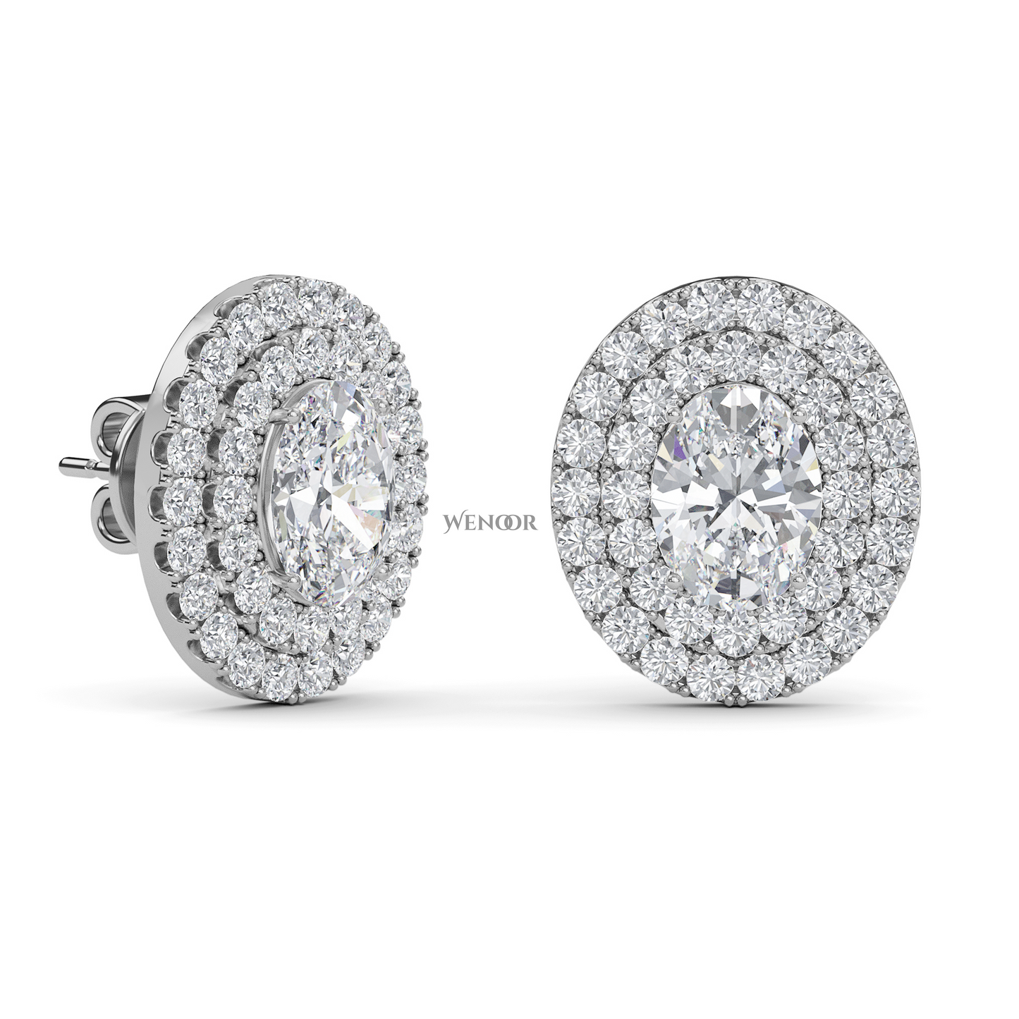 Oval Double Halo Lab Grown Diamond Stud Earrings in 14K Gold – Ethical Luxury