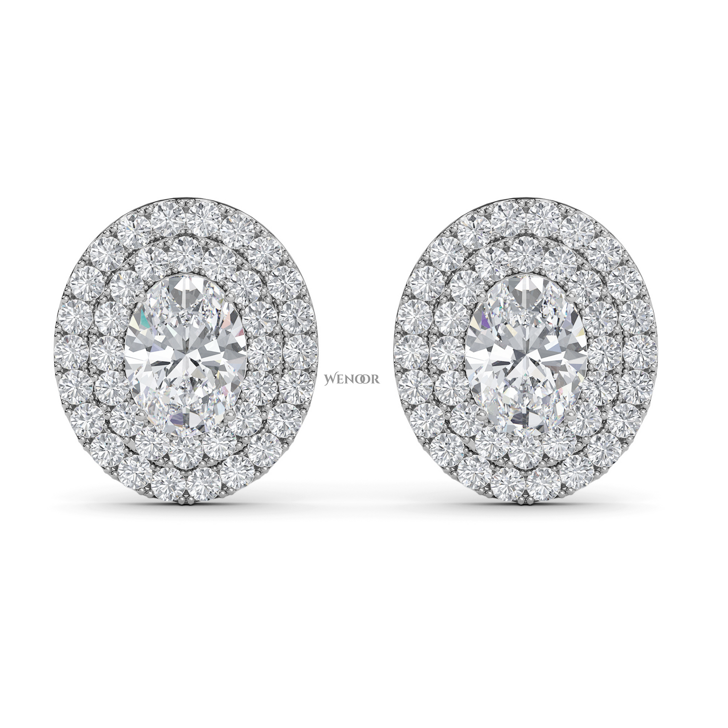 Oval Double Halo Lab Grown Diamond Stud Earrings in 14K Gold – Ethical Luxury