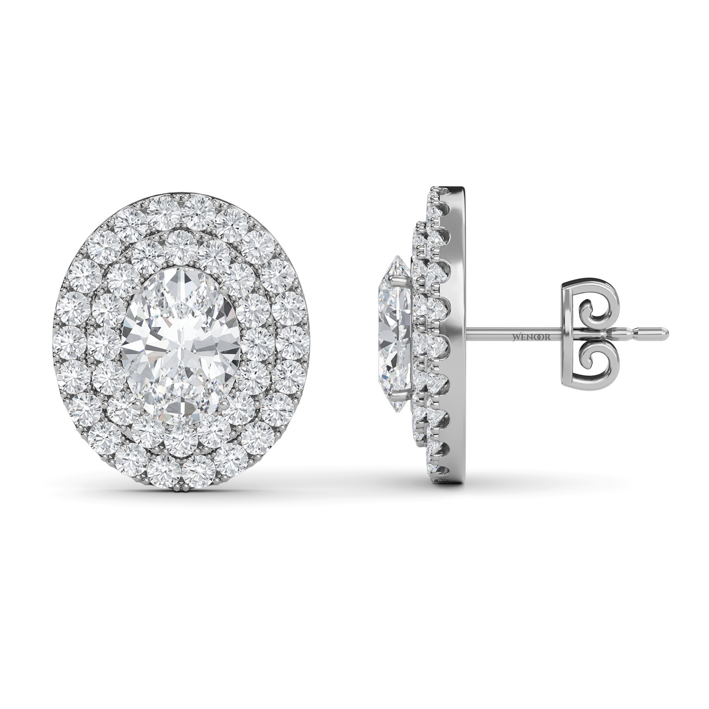 Oval Double Halo Lab Grown Diamond Stud Earrings in 14K Gold – Ethical Luxury