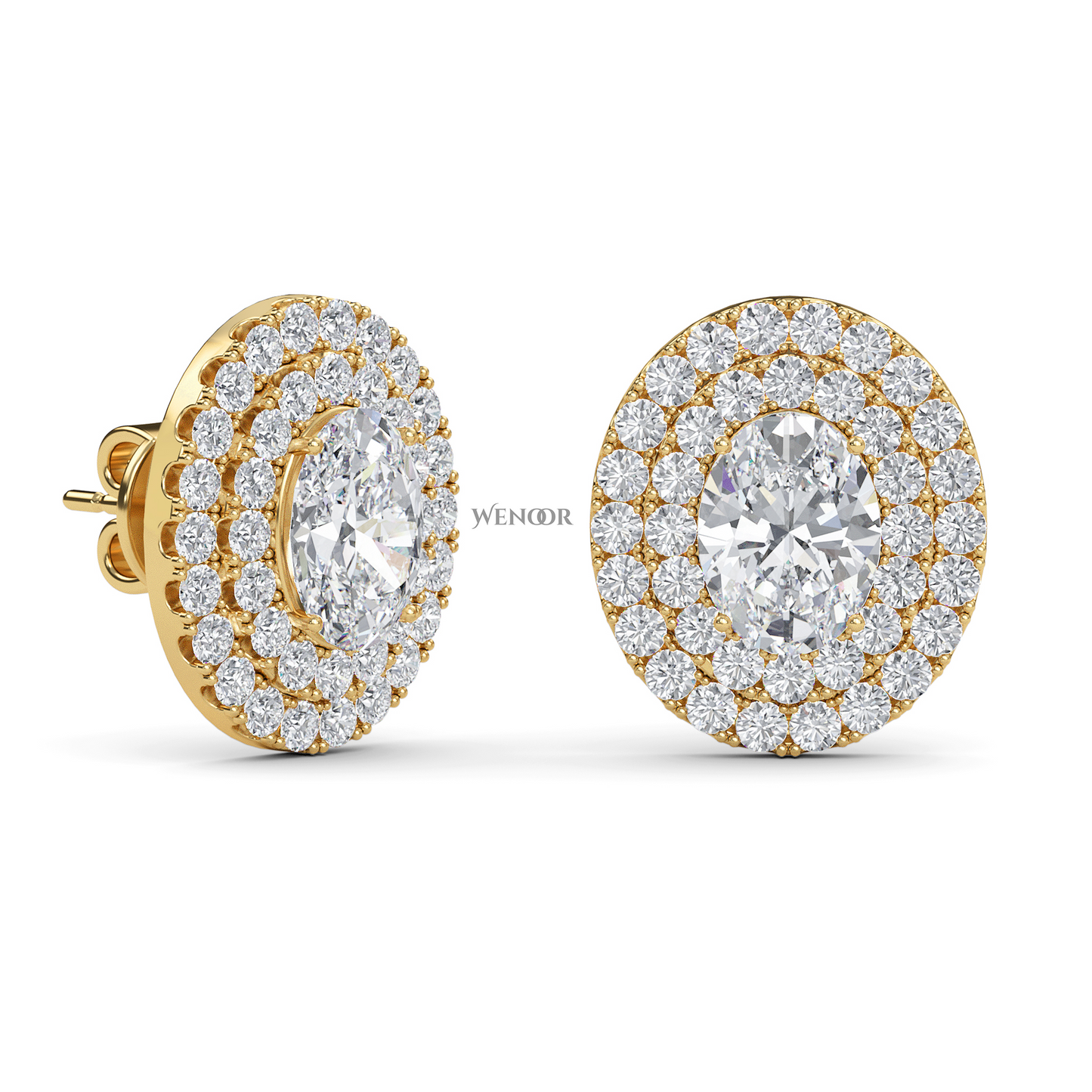 Oval Double Halo Lab Grown Diamond Stud Earrings in 14K Gold – Ethical Luxury