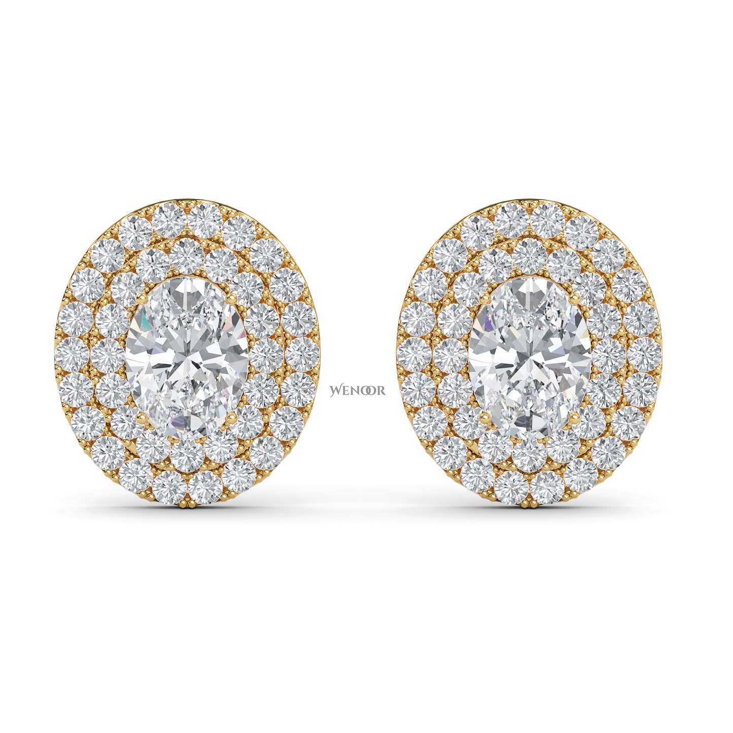 Oval Double Halo Lab Grown Diamond Stud Earrings in 14K Gold – Ethical Luxury