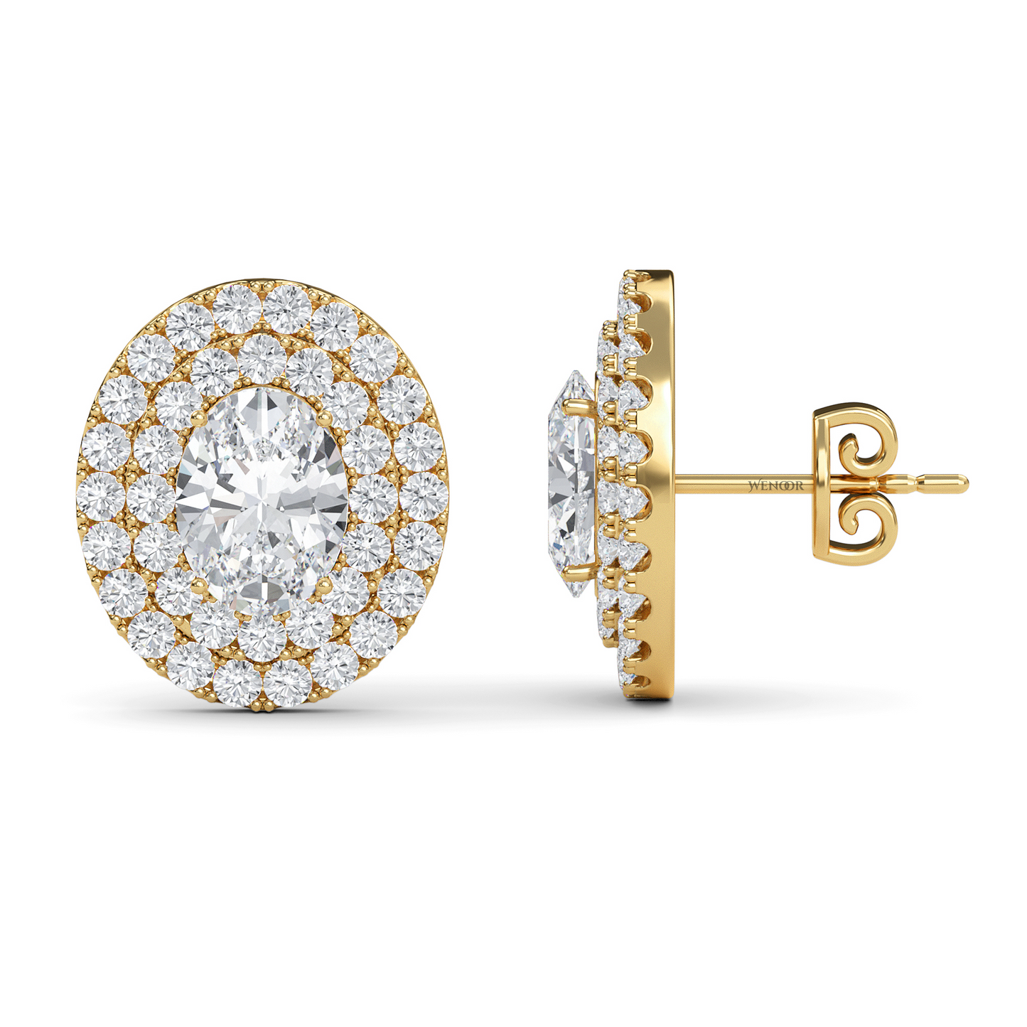 Oval Double Halo Lab Grown Diamond Stud Earrings in 14K Gold – Ethical Luxury