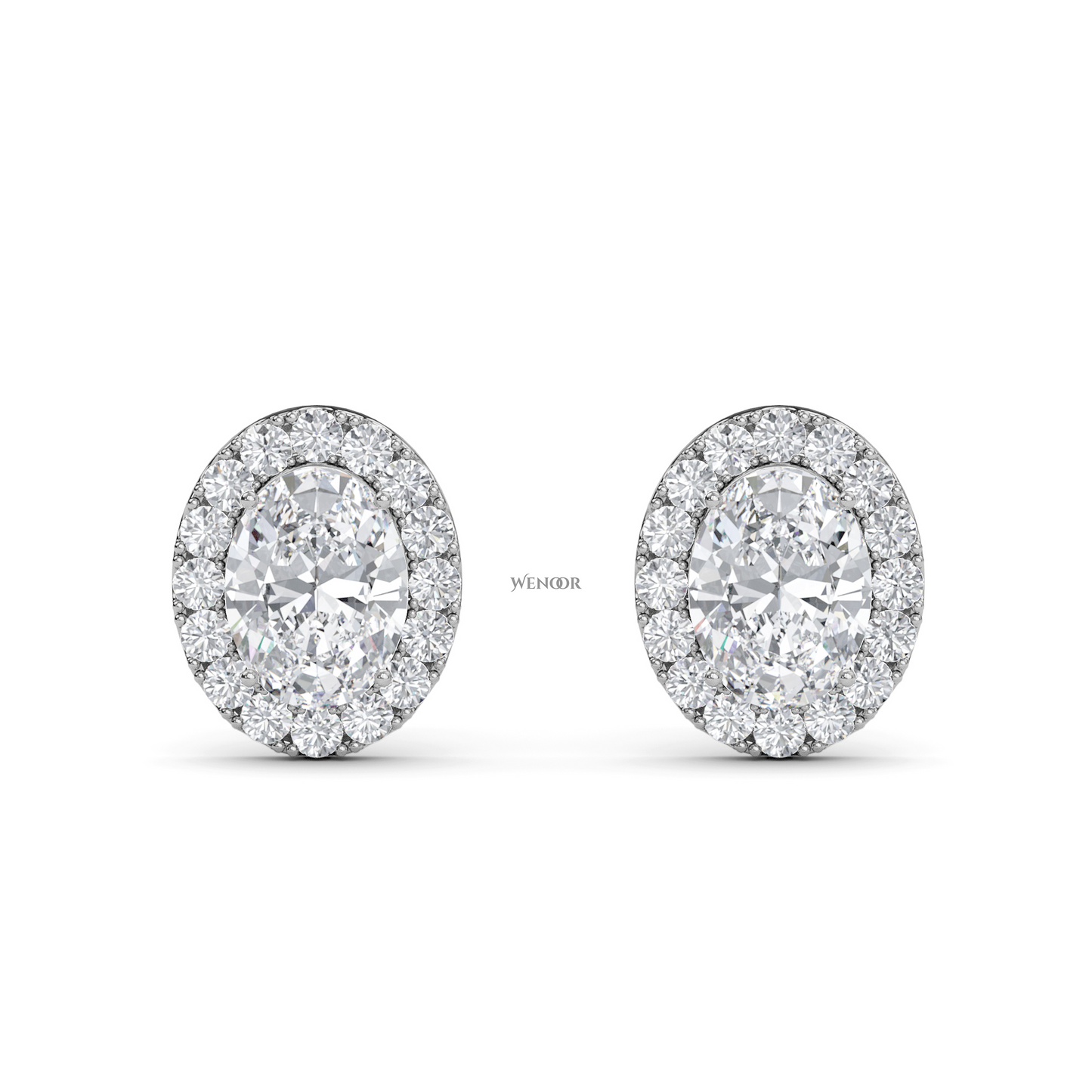Oval Shape Halo Lab Grown Diamond Stud Earrings - halo of round brilliant lab diamonds, set in premium 14K gold.