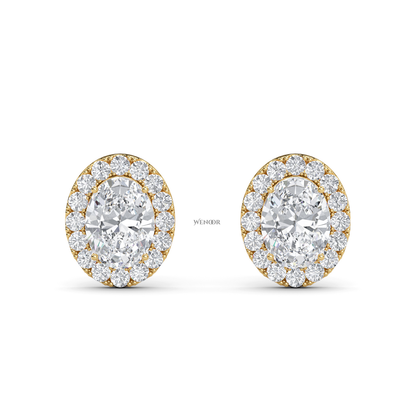 Oval Shape Halo Lab Grown Diamond Stud Earrings - halo of round brilliant lab diamonds, set in premium 14K gold.