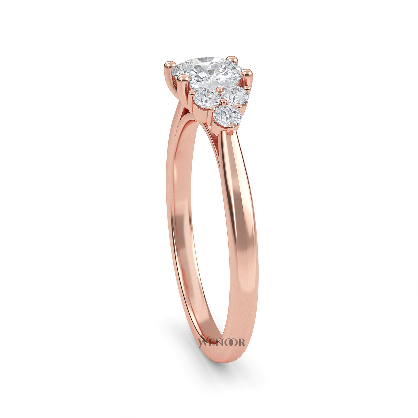 At wenoor Woman wearing cushion cut lab-grown diamond ring on hand, sunlight highlighting its fire and scintillation.