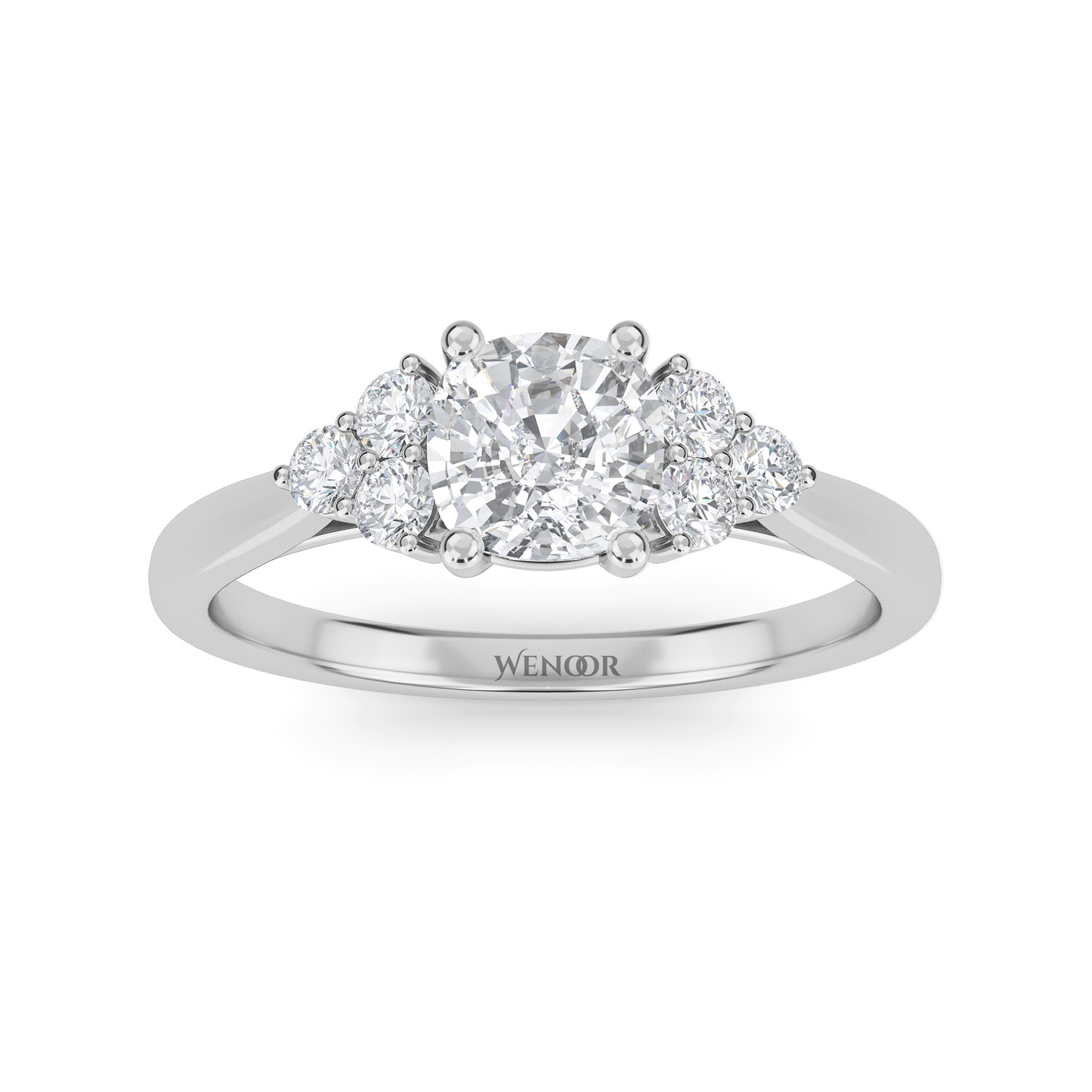 Angled shot of cushion cut lab-grown diamond’s chunky facet pattern and crushed ice sparkle