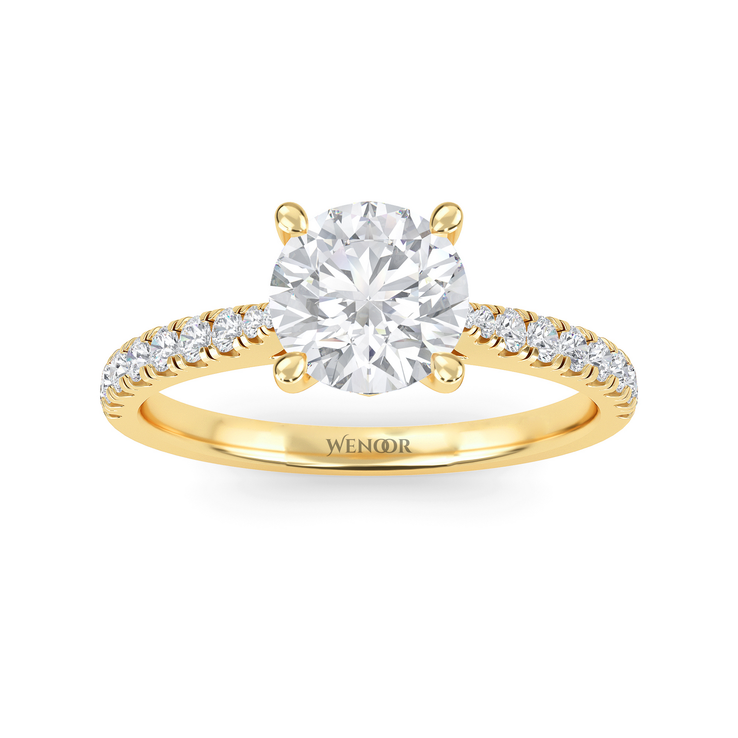 Woman wearing round brilliant lab grown diamond wedding ring