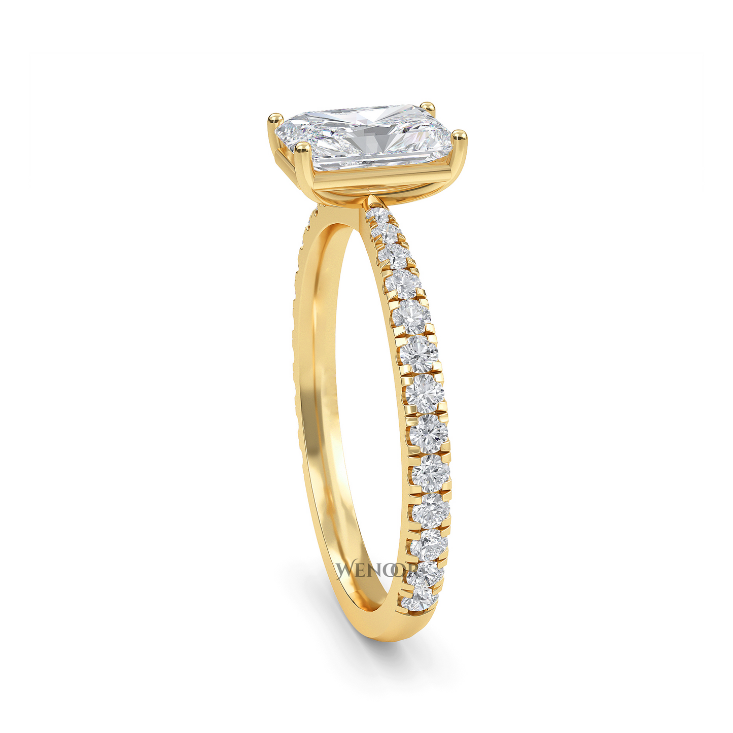 Solitaire radiant cut lab diamond ring in 14K gold, perfect for engagement or gifts