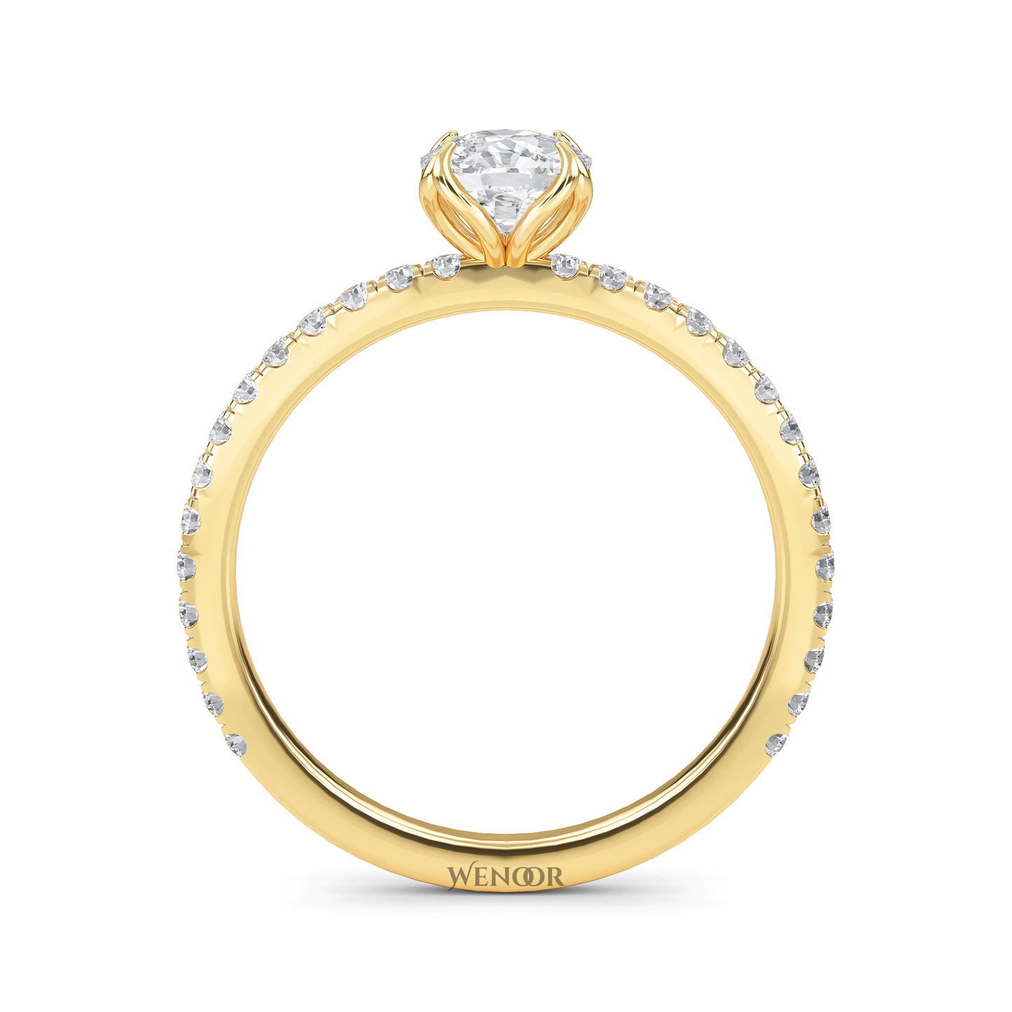 Bride showing cushion cut lab diamond wedding ring on hand