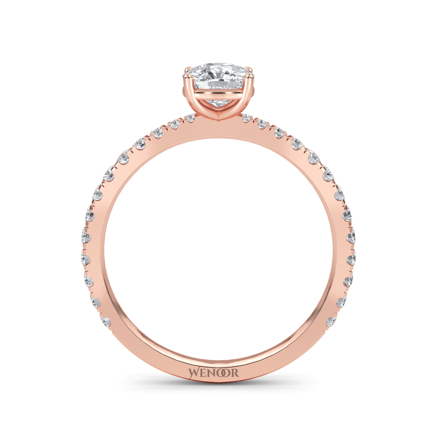 Woman Wearing Wenoor Cushion Cut Lab Diamond Engagement Ring Ethical Gold Solitaire