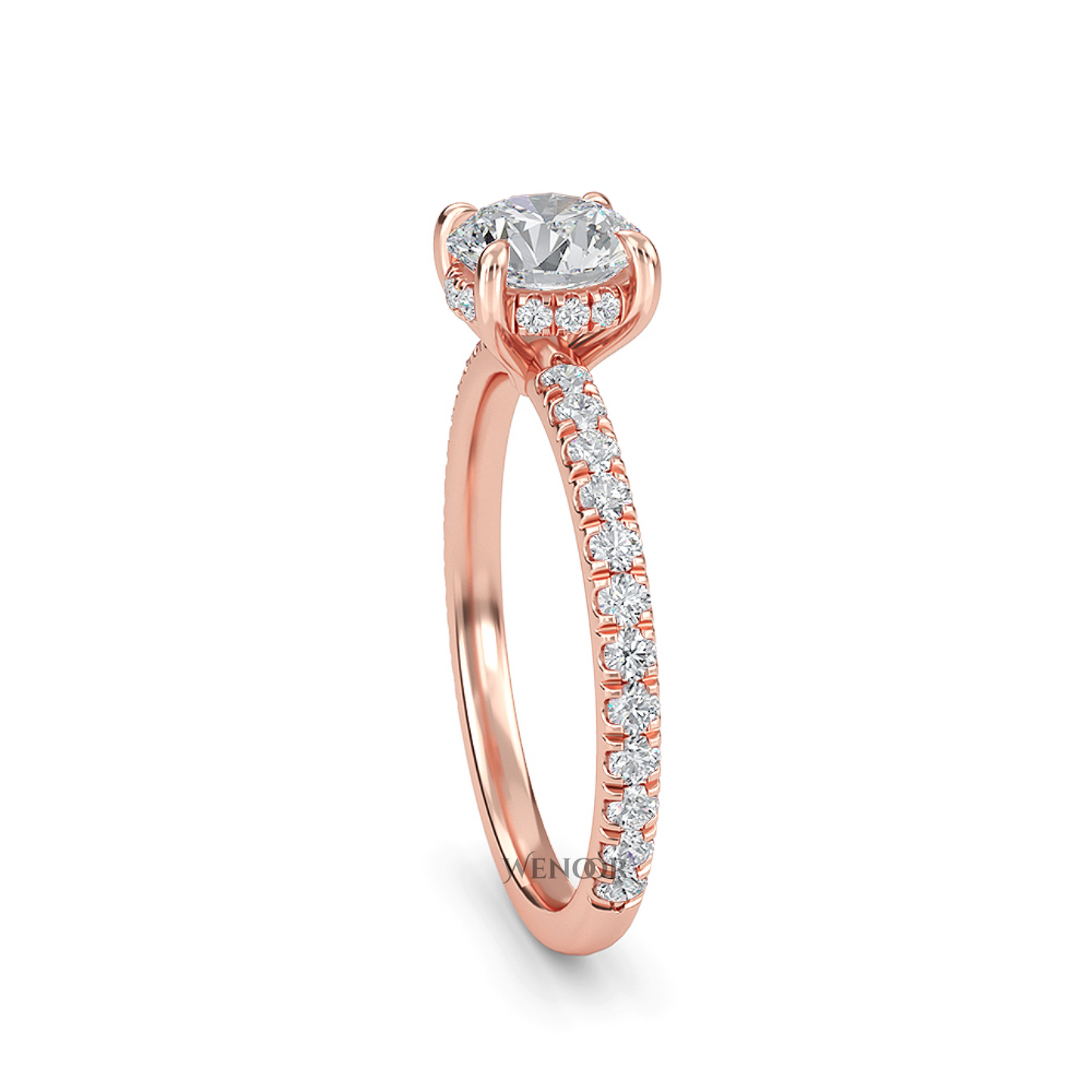 Women's round cut lab created diamond ring with hidden halo