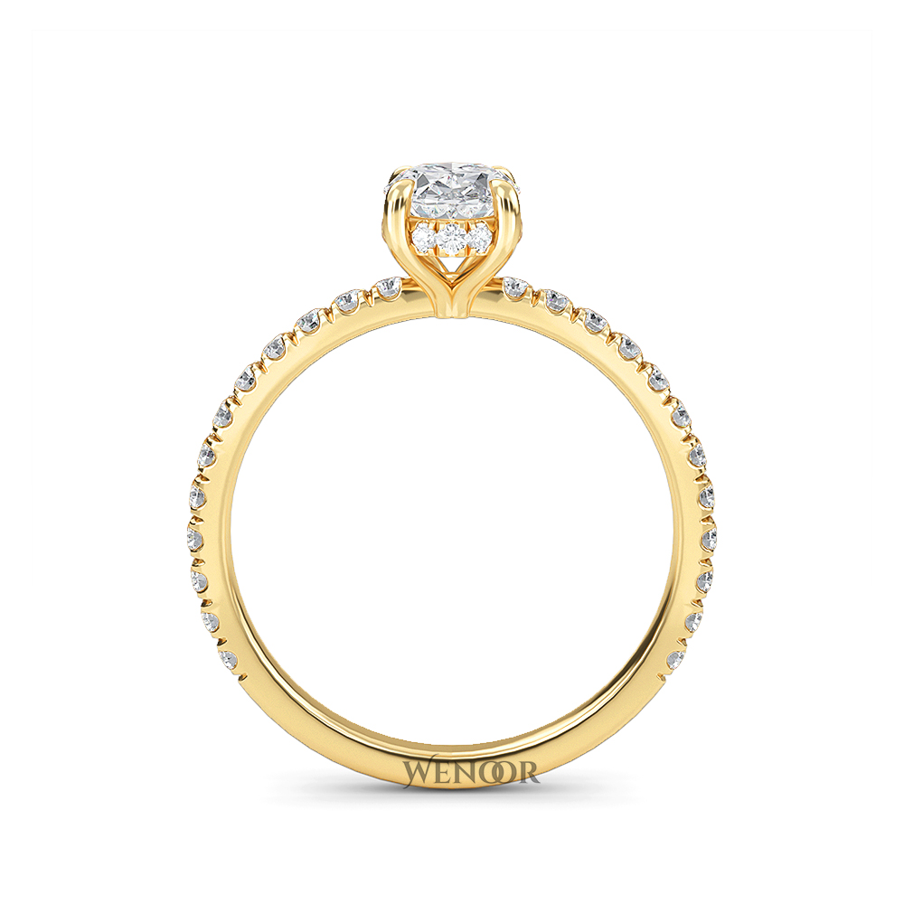 Elegant oval cut lab diamond engagement ring with a hidden halo setting, featuring sparkling accent stones.