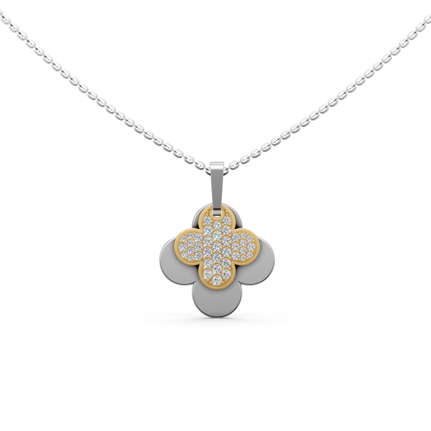 Hailee flower-shaped 4-leaf clover pendant necklace with pavé lab-grown diamonds in 14K/18K White gold