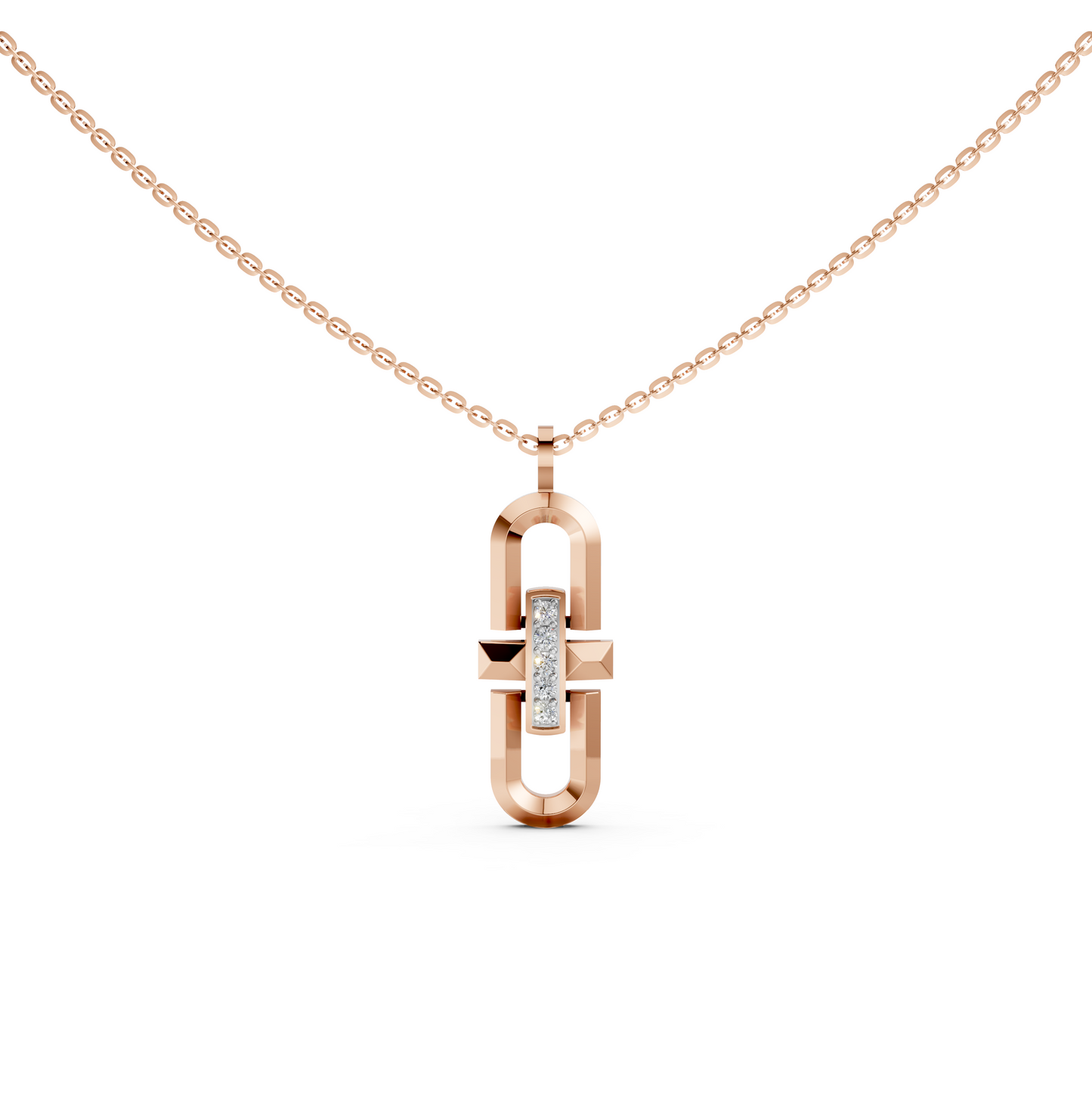 Hailie geometric Parentesi-inspired pavé pendant necklace with lab-grown diamonds in 14K/18K Rose gold