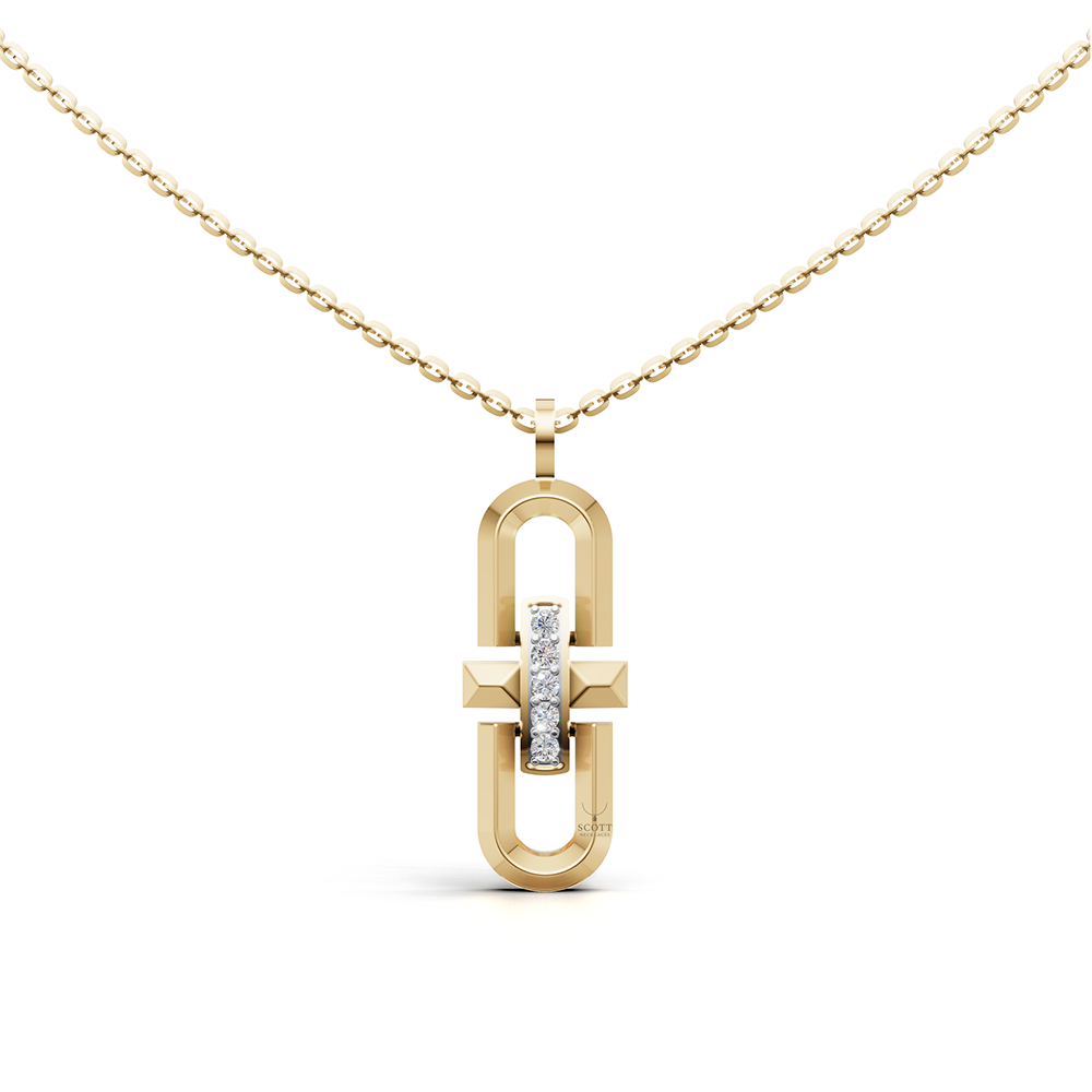 Hailie geometric Parentesi-inspired pavé pendant necklace with lab-grown diamonds in 14K/18K Yellow gold