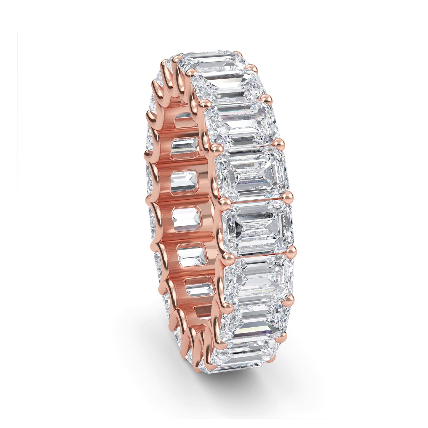 Hannah Emerald cut lab grown diamond U Prong Eternity band Rose Gold ring for women - elegant and sustainable jewelry by Wenoor