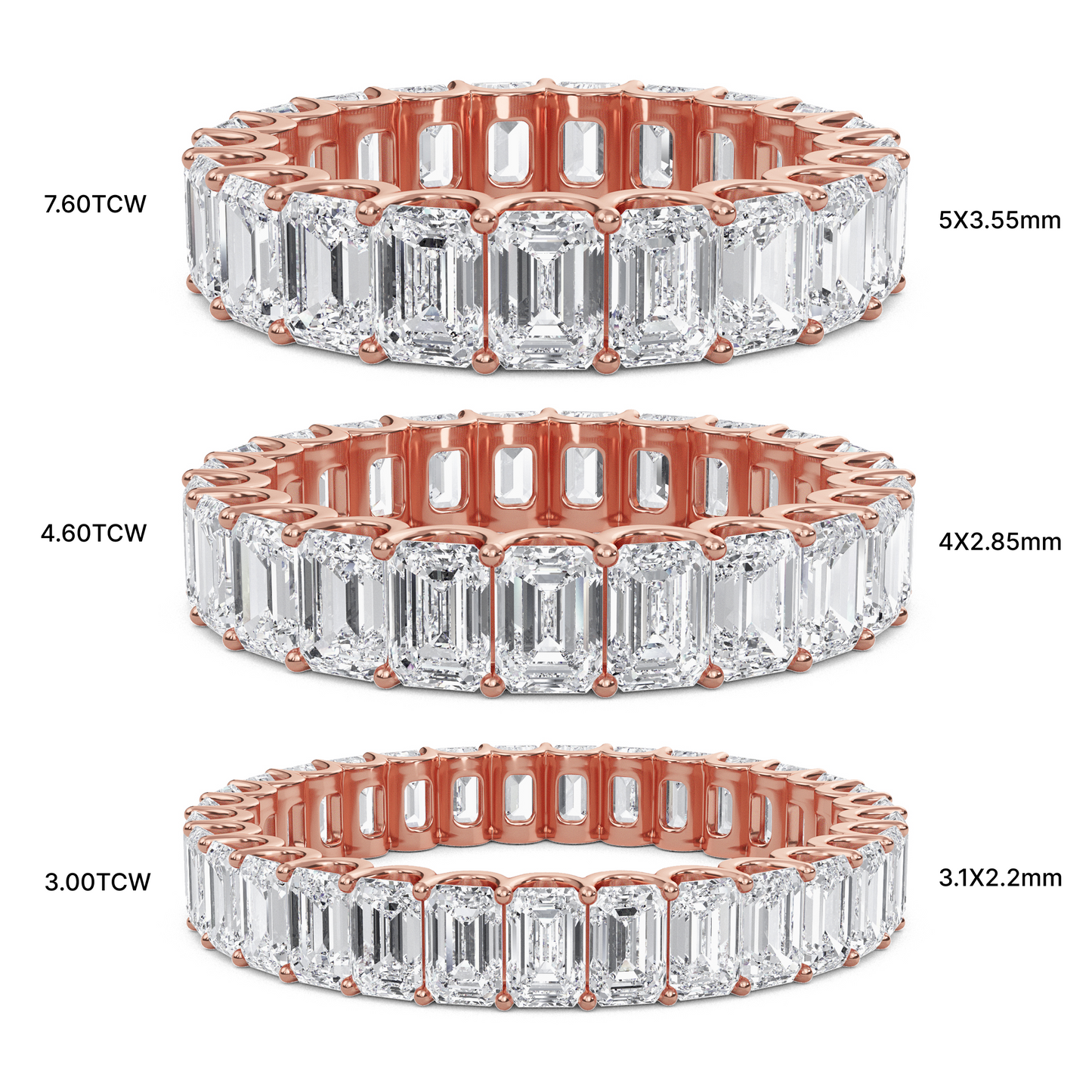 Hannah Emerald cut lab grown diamond U Prong Eternity band Rose Gold ring for women - elegant and sustainable jewelry by Wenoor