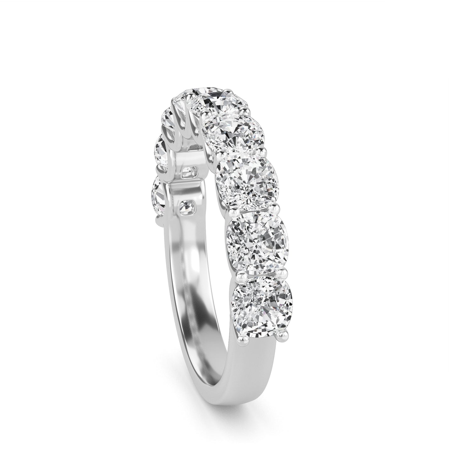 Noor Cushion cut lab grown diamond U Prong Eternity band White Gold ring for women - elegant and sustainable jewelry by Wenoor