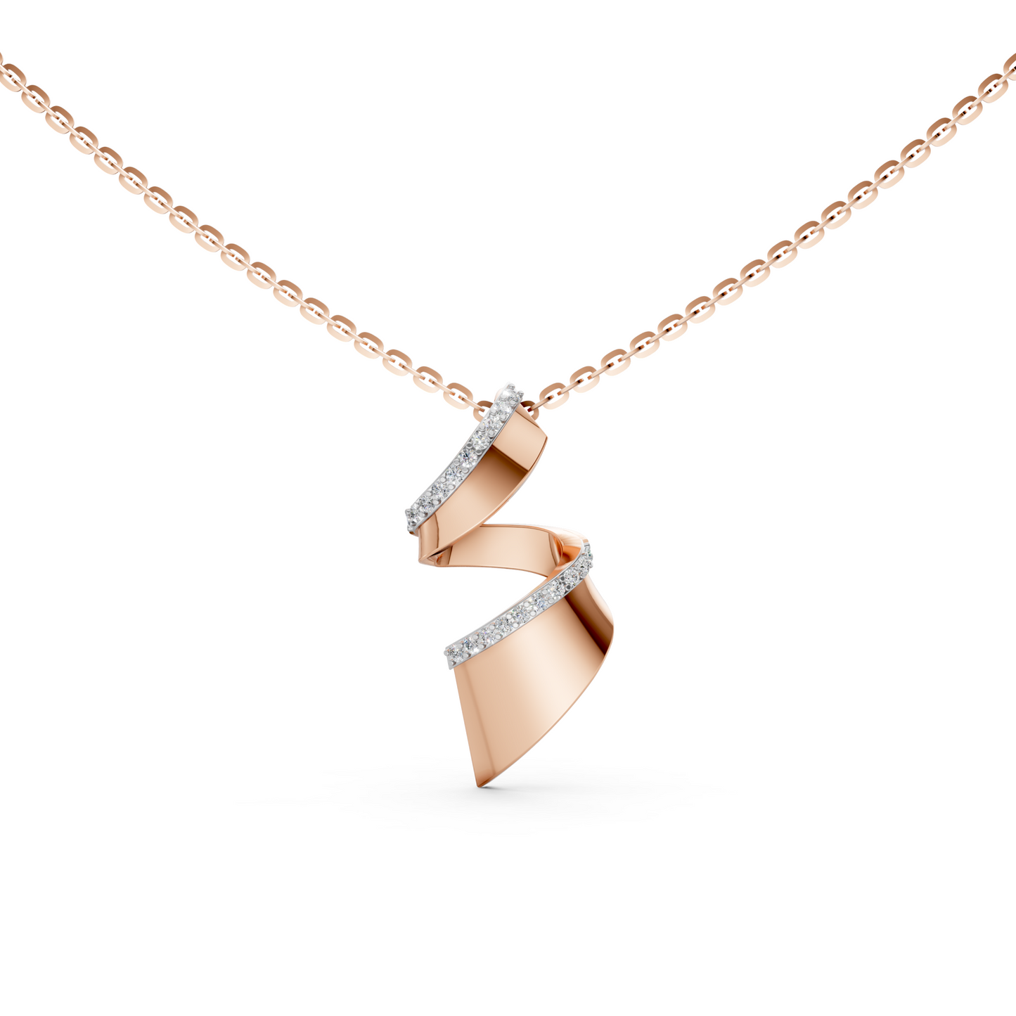 Paisley Unique Twisted Round Lab-Grown Diamond Rose Gold Pendant Necklace with anchor chain - Wenoor