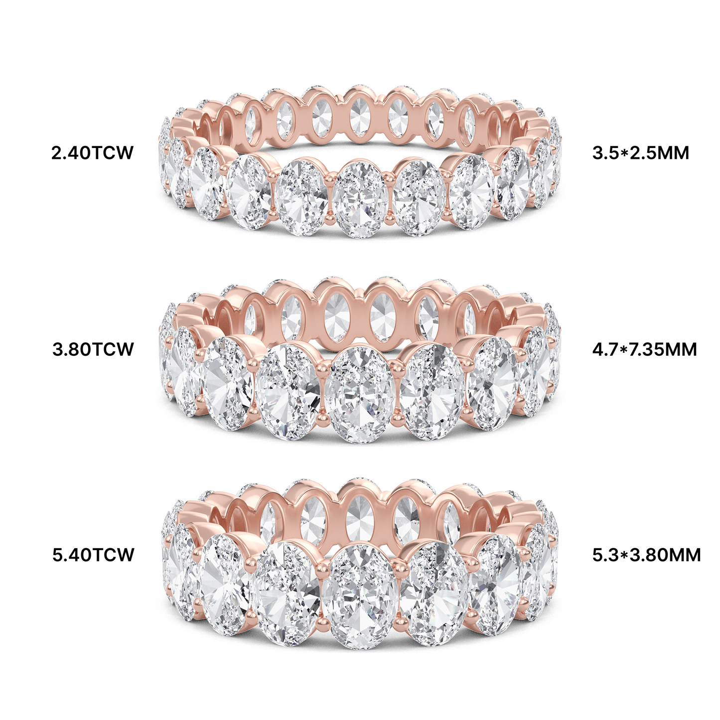 Susan Oval cut lab grown diamond Shared Prong Eternity band Rose Gold ring for women - elegant and sustainable jewelry by Wenoor