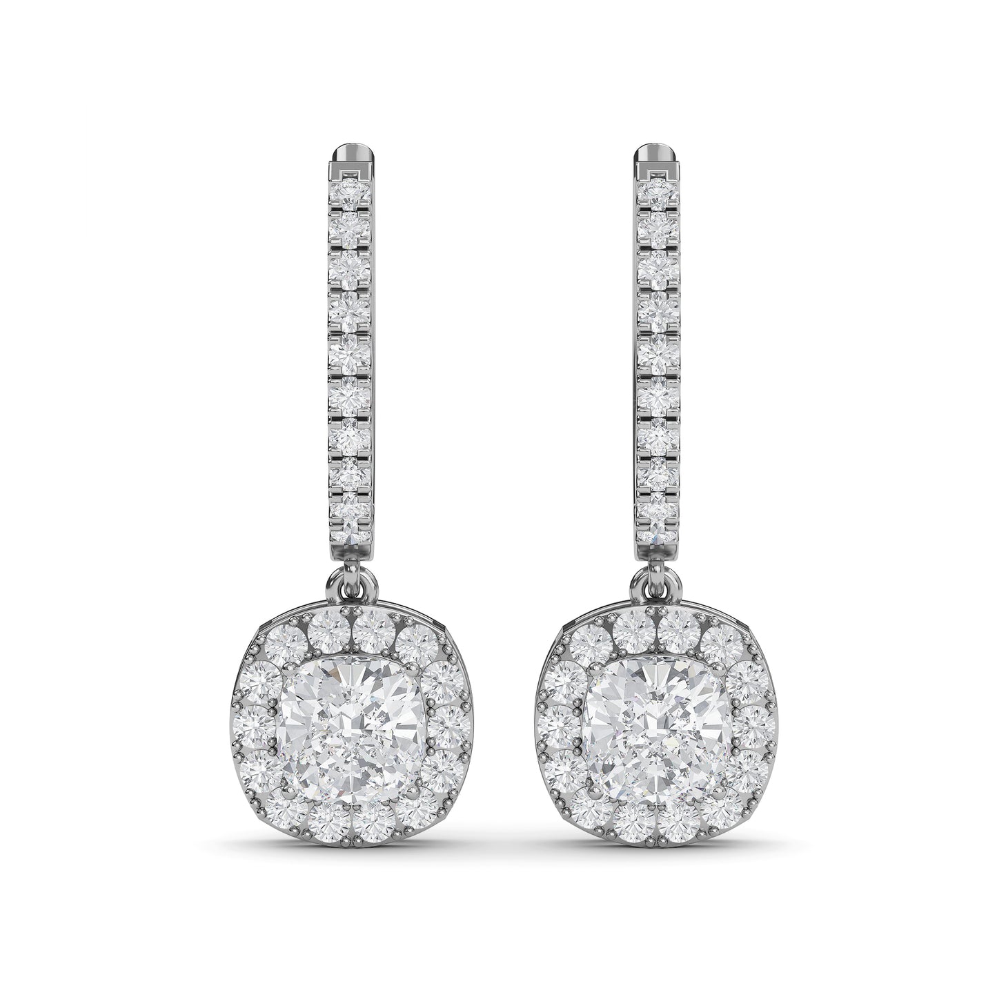 Cushion cut lab diamond halo drop earrings in 14K gold – perfect gift for women